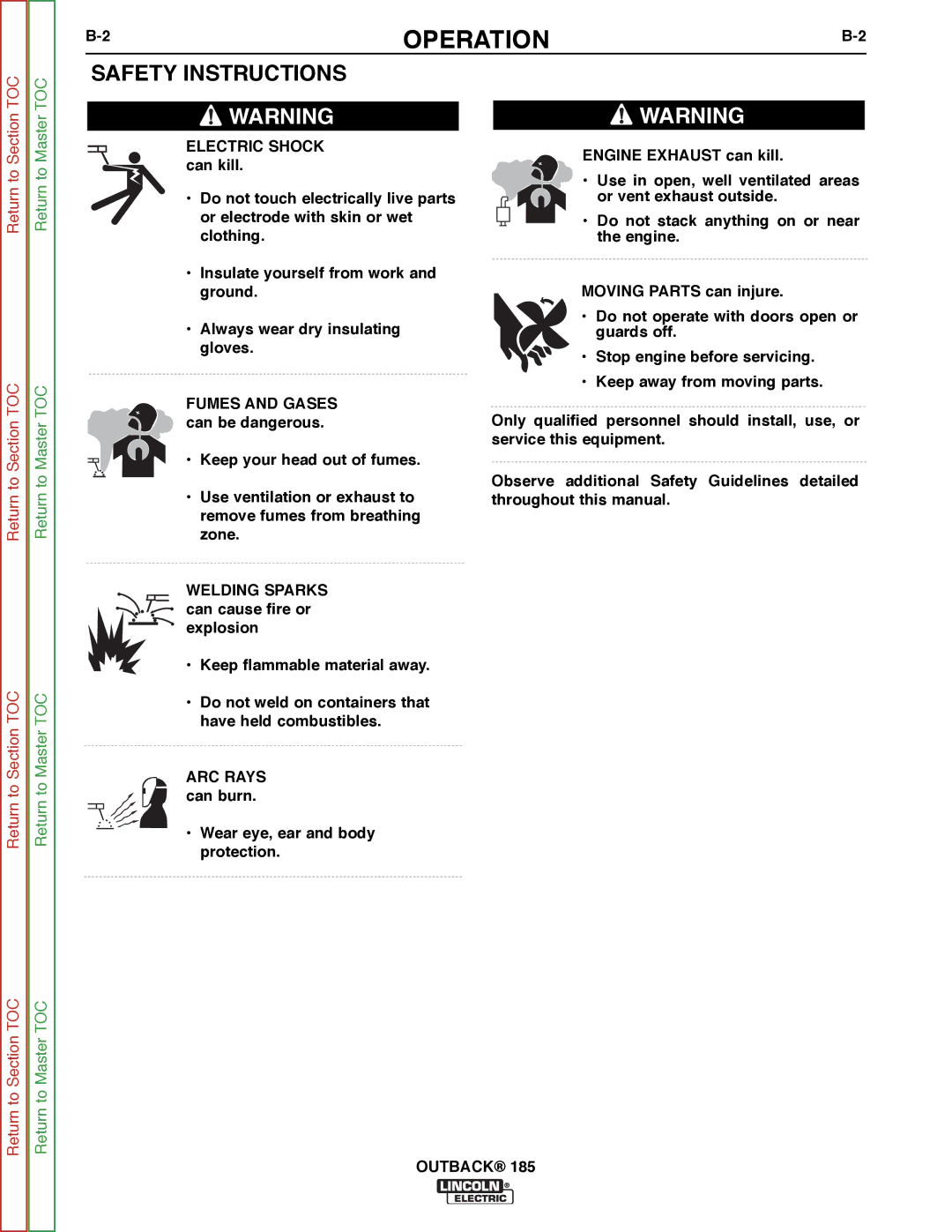 Lincoln Electric SVM204-A service manual Operation, Safety Instructions 