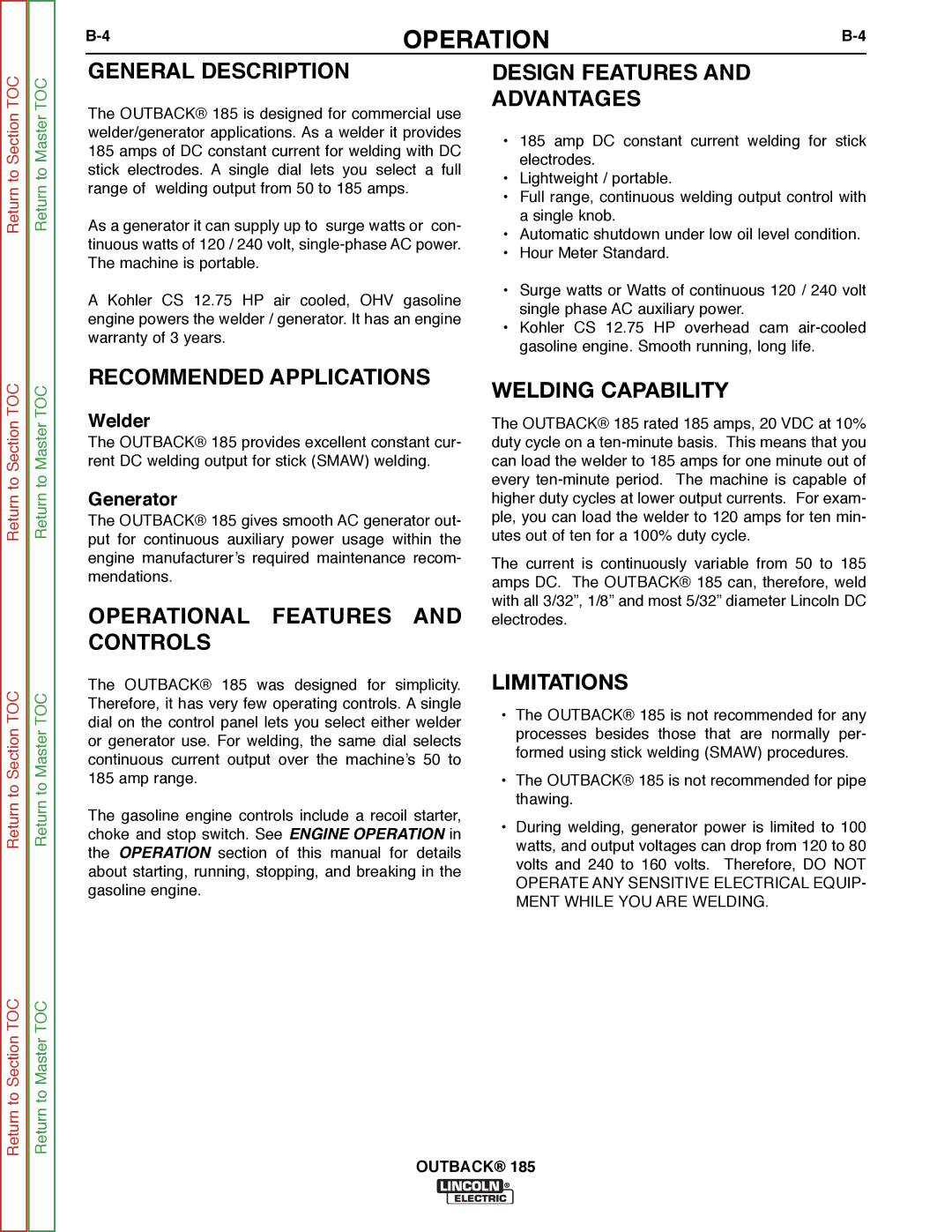 Lincoln Electric SVM204-A service manual General Description, Design Features Advantages, Recommended Applications 