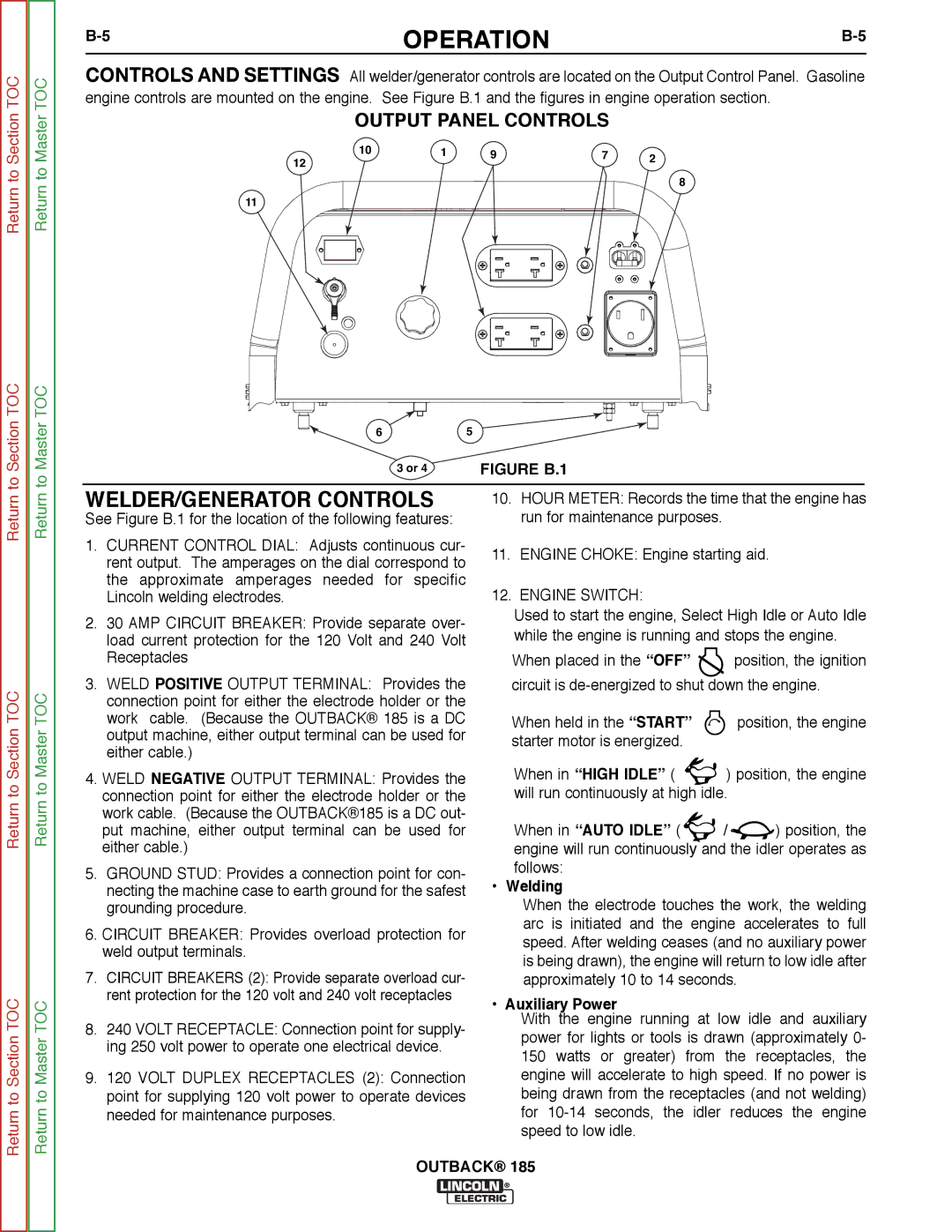 Lincoln Electric SVM204-A service manual WELDER/GENERATOR Controls, When in Auto Idle 