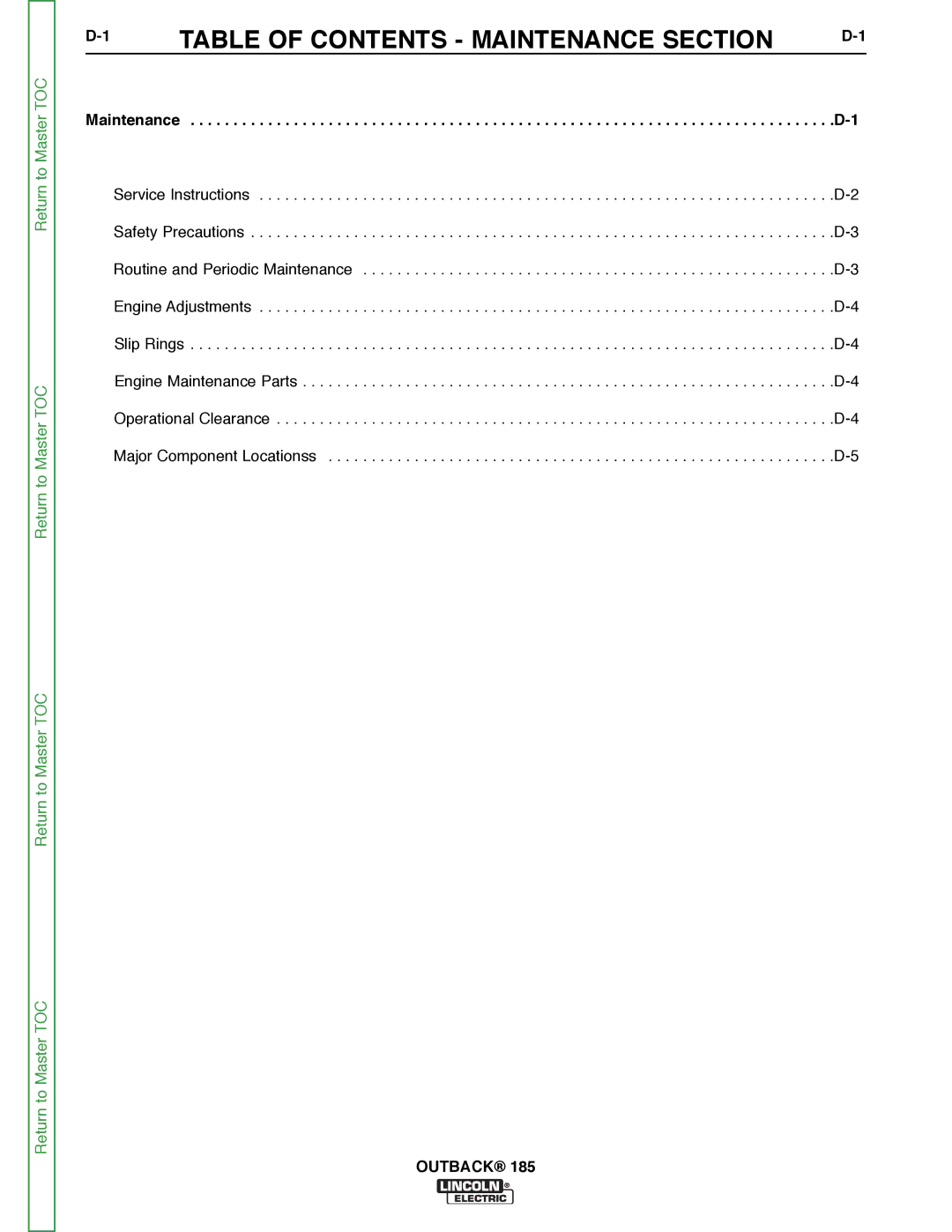 Lincoln Electric SVM204-A service manual Table of Contents Maintenance Section 