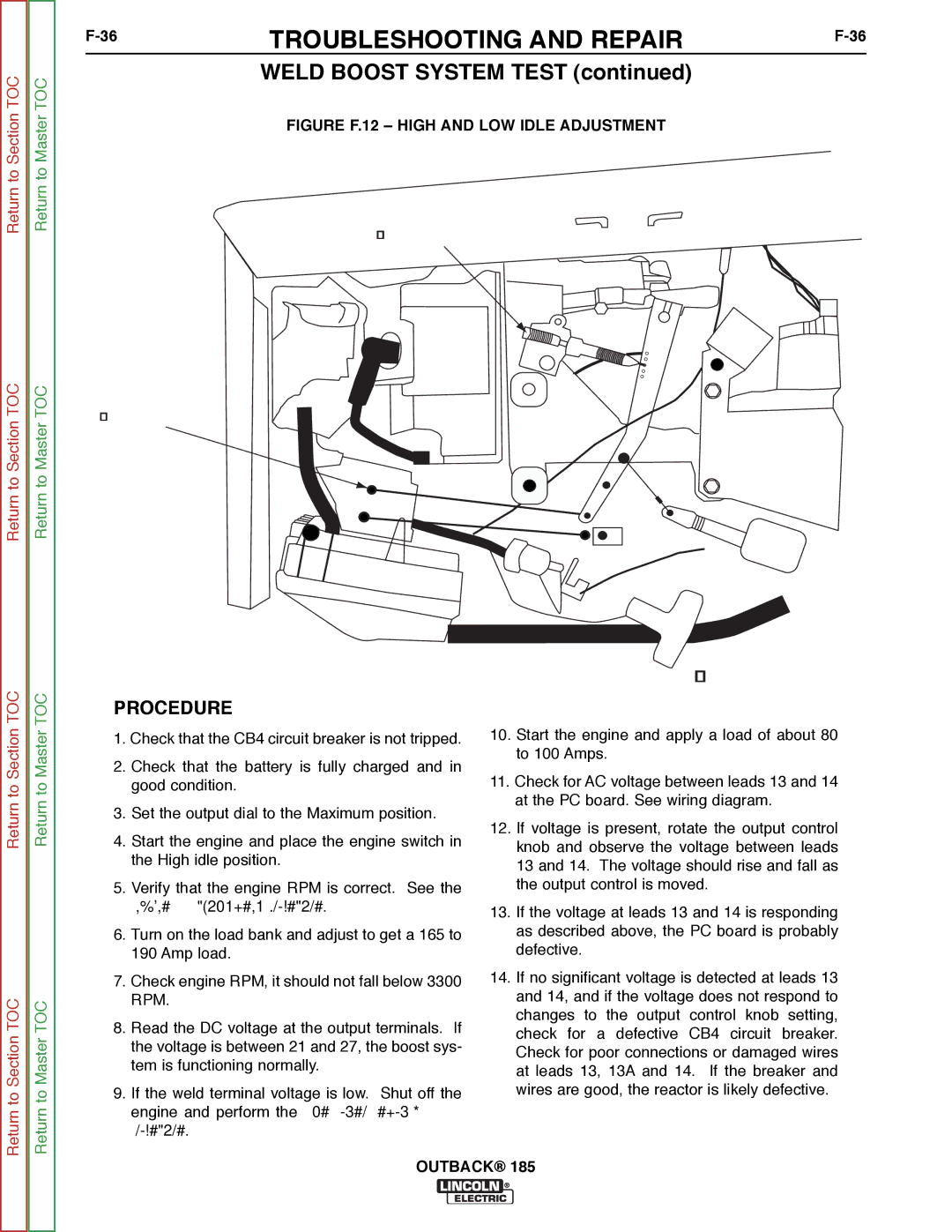 Lincoln Electric SVM204-A service manual Weld Boost System Test, Figure F.12 High and LOW Idle Adjustment 