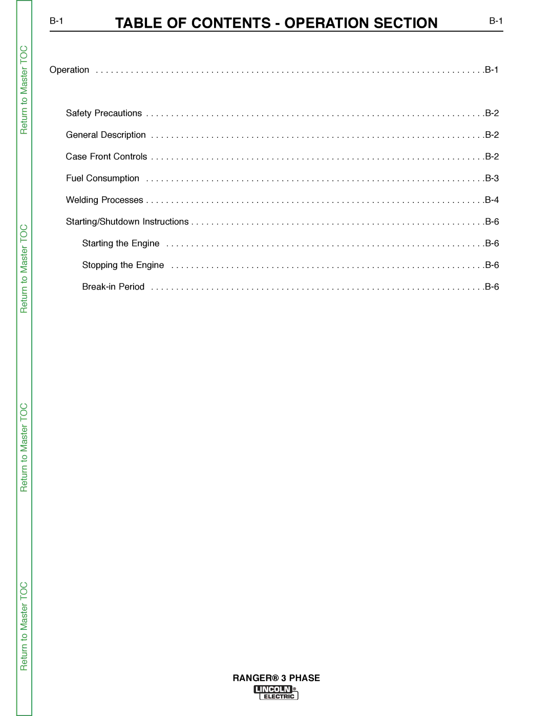 Lincoln Electric SVM207-A service manual Table of Contents Operation Section 