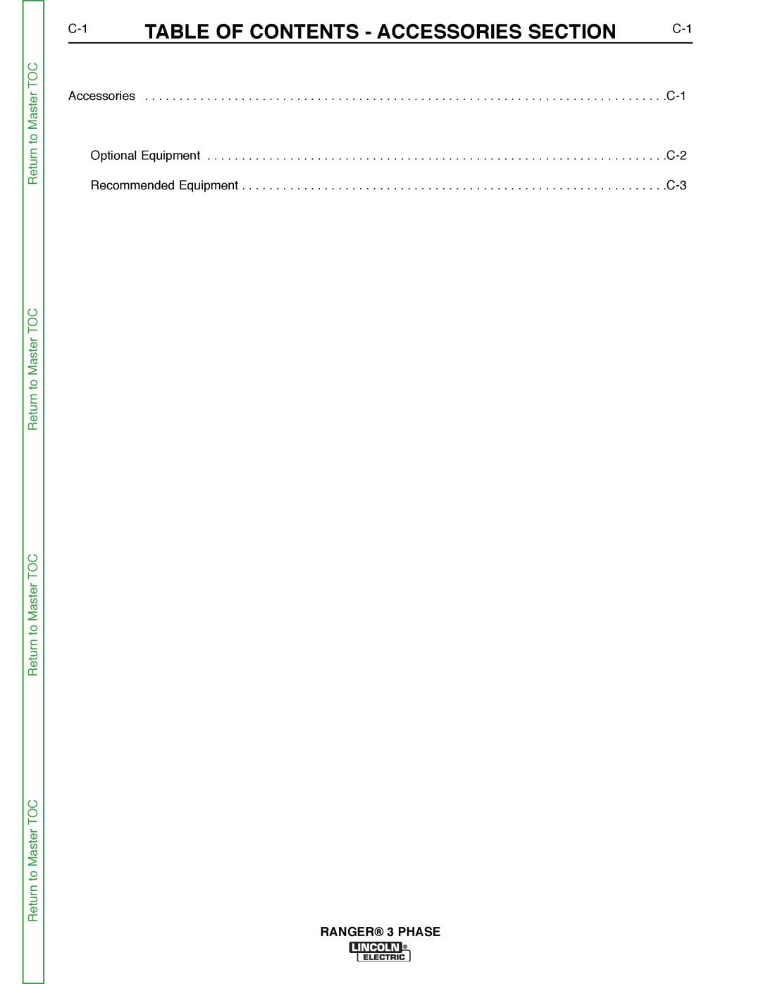 Lincoln Electric SVM207-A service manual Table of Contents Accessories Section 