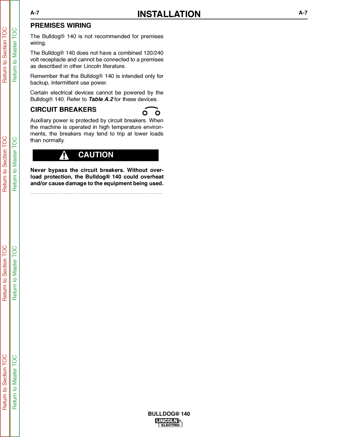 Lincoln Electric SVM208-A service manual Premises Wiring, Circuit Breakers 