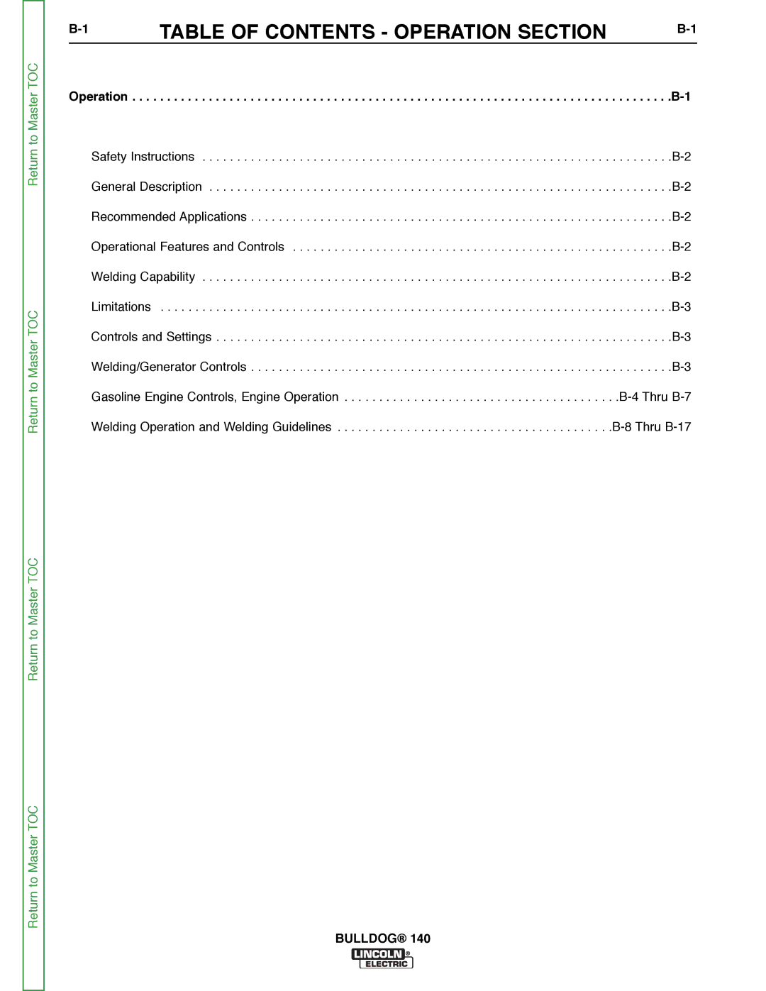 Lincoln Electric SVM208-A service manual Table of Contents Operation Section 