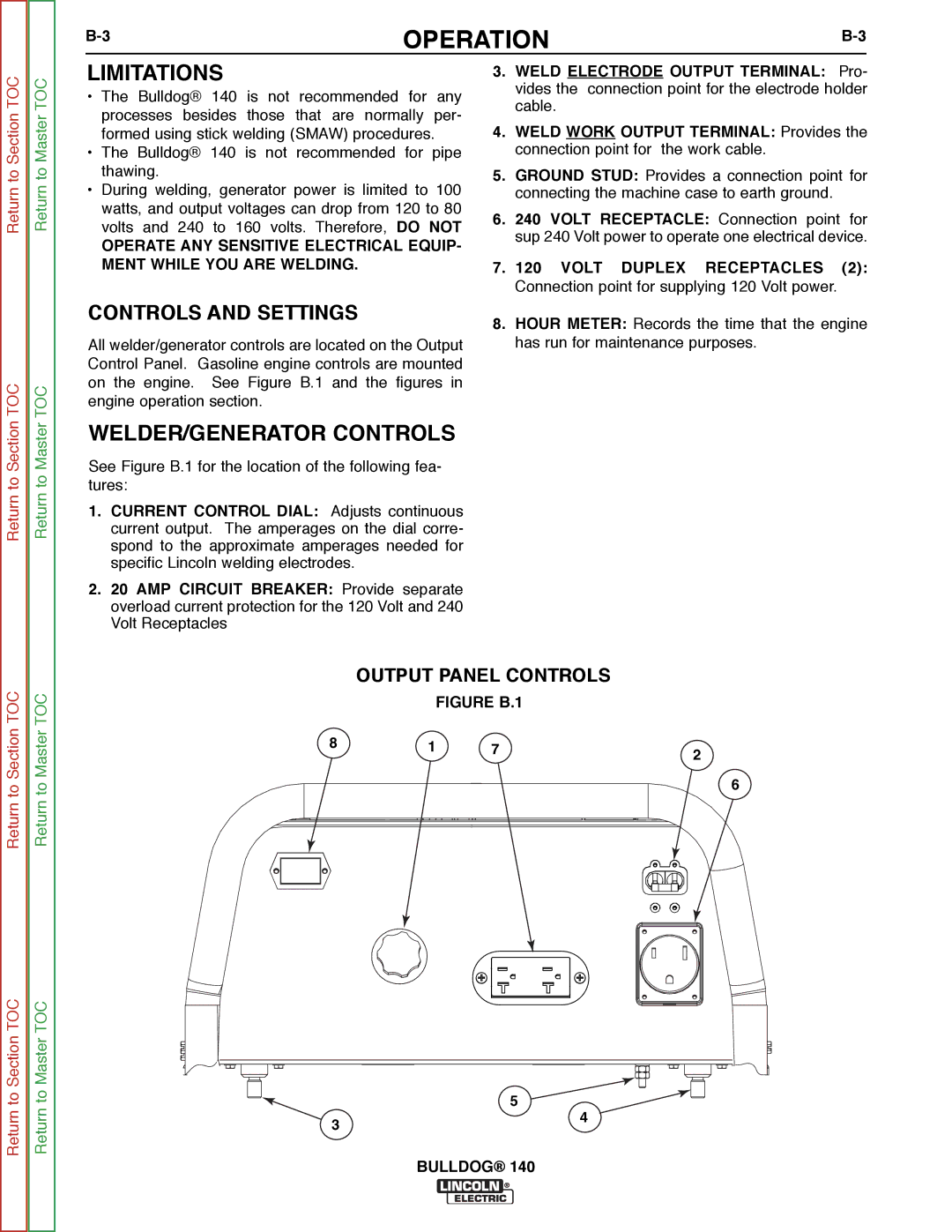 Lincoln Electric SVM208-A service manual Limitations, WELDER/GENERATOR Controls, Output Panel Controls 