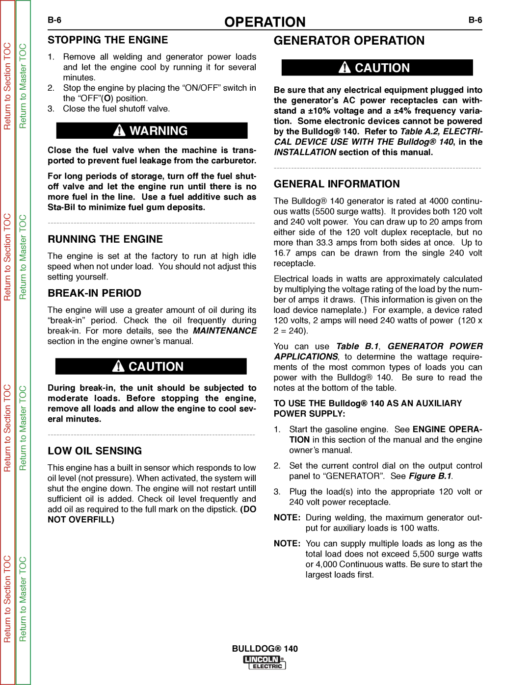 Lincoln Electric SVM208-A service manual Generator Operation 