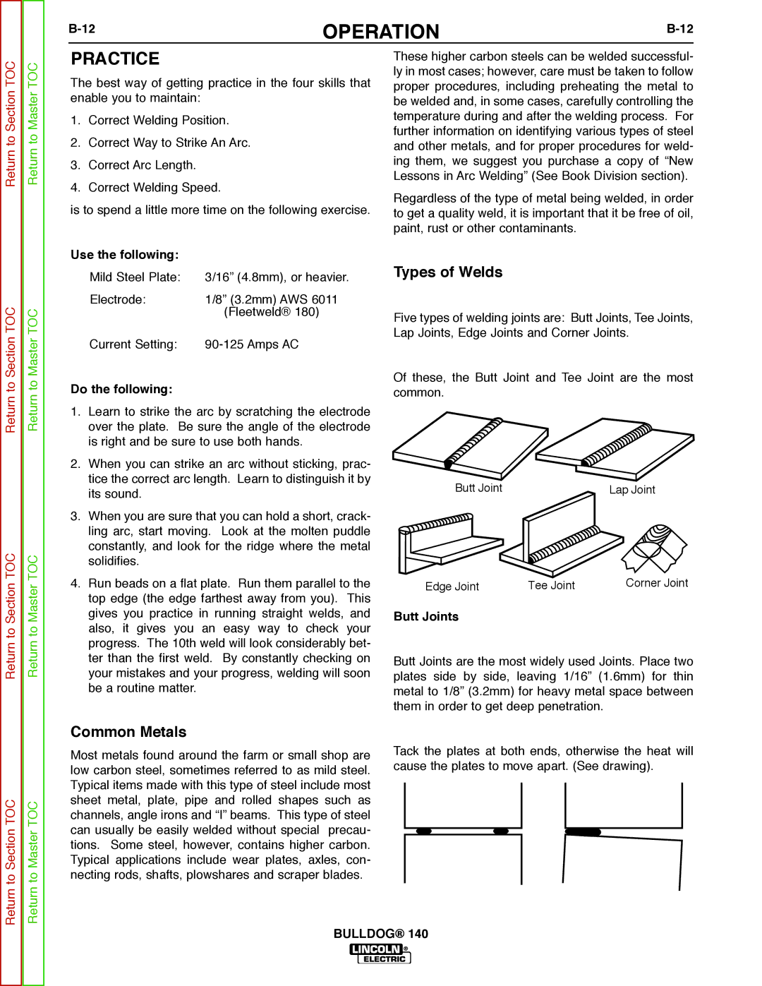 Lincoln Electric SVM208-A service manual Practice, Use the following, Do the following, Butt Joints 