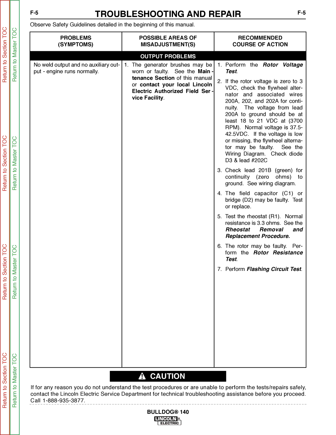 Lincoln Electric SVM208-A service manual Electric Authorized Field Ser vice Facility, Perform the Rotor Voltage Test 