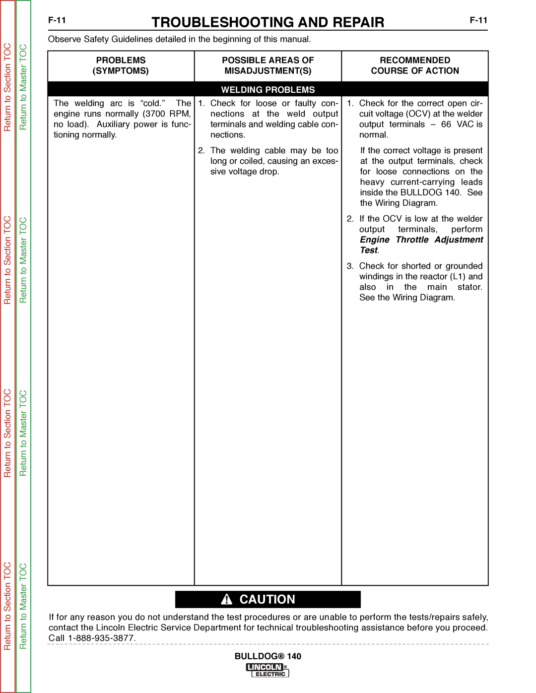 Lincoln Electric SVM208-A service manual Engine Throttle Adjustment Test 