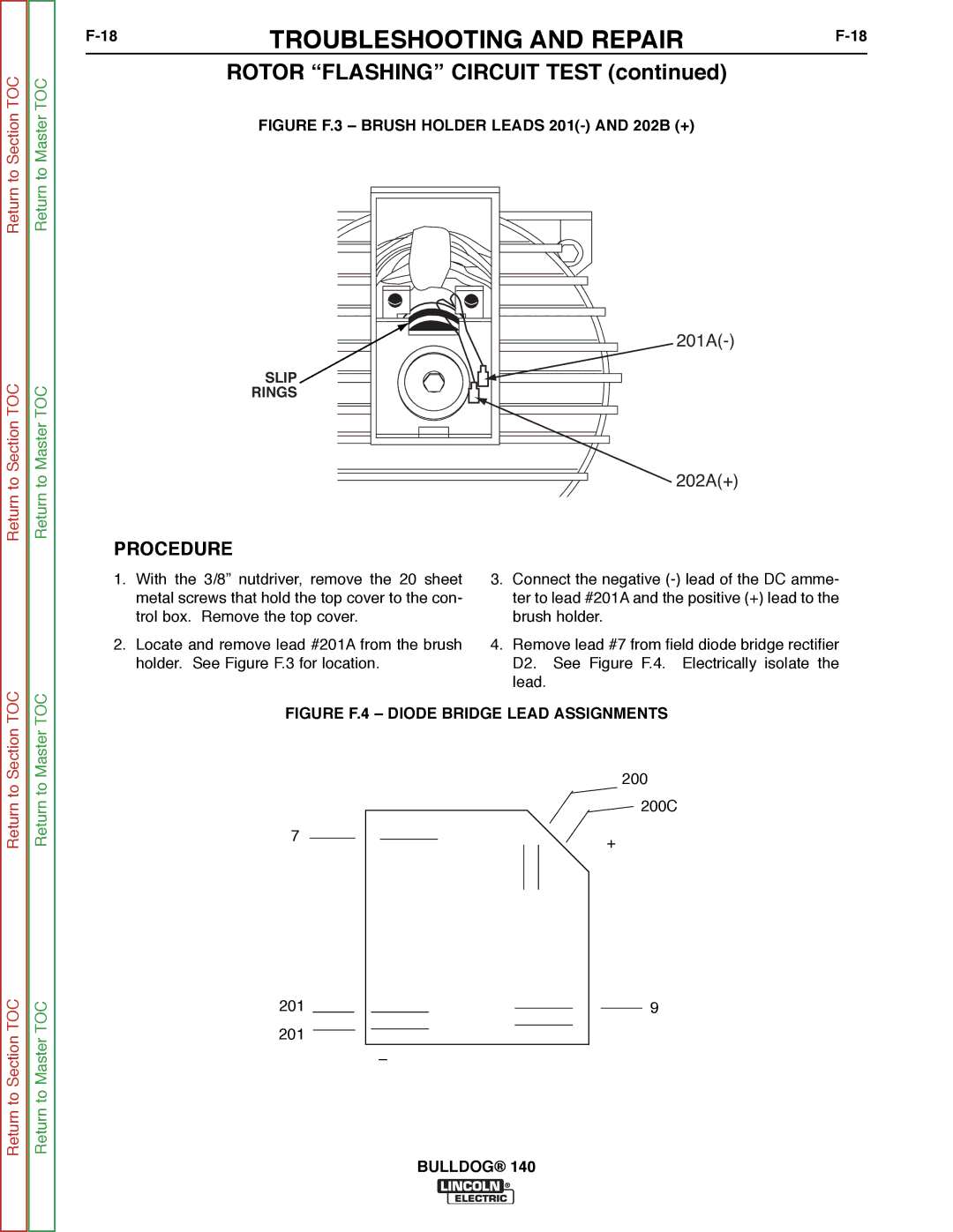 Lincoln Electric SVM208-A service manual Rotor Flashing Circuit Test, Figure F.3 Brush Holder Leads 201- and 202B + 