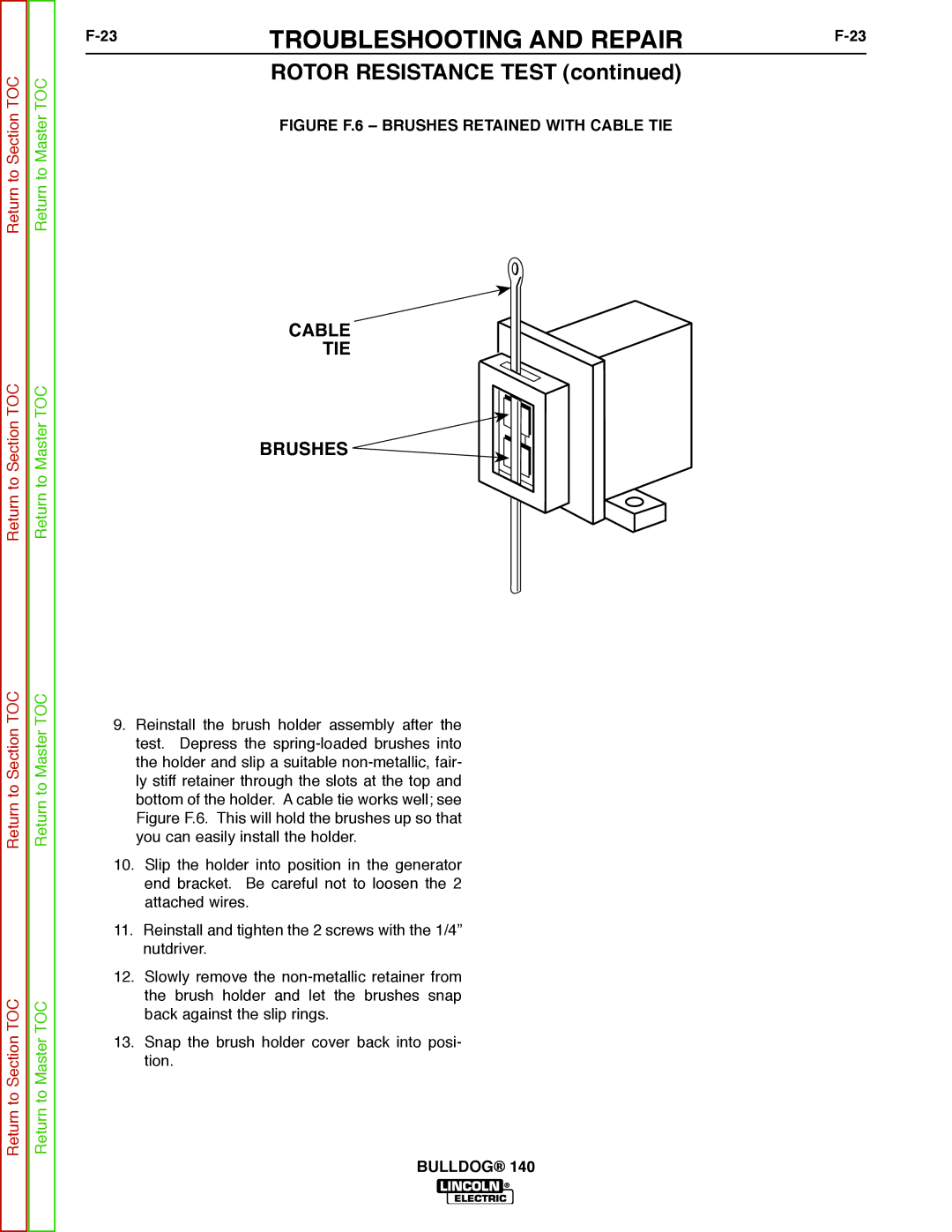 Lincoln Electric SVM208-A service manual Cable TIE Brushes, Figure F.6 Brushes Retained with Cable TIE 