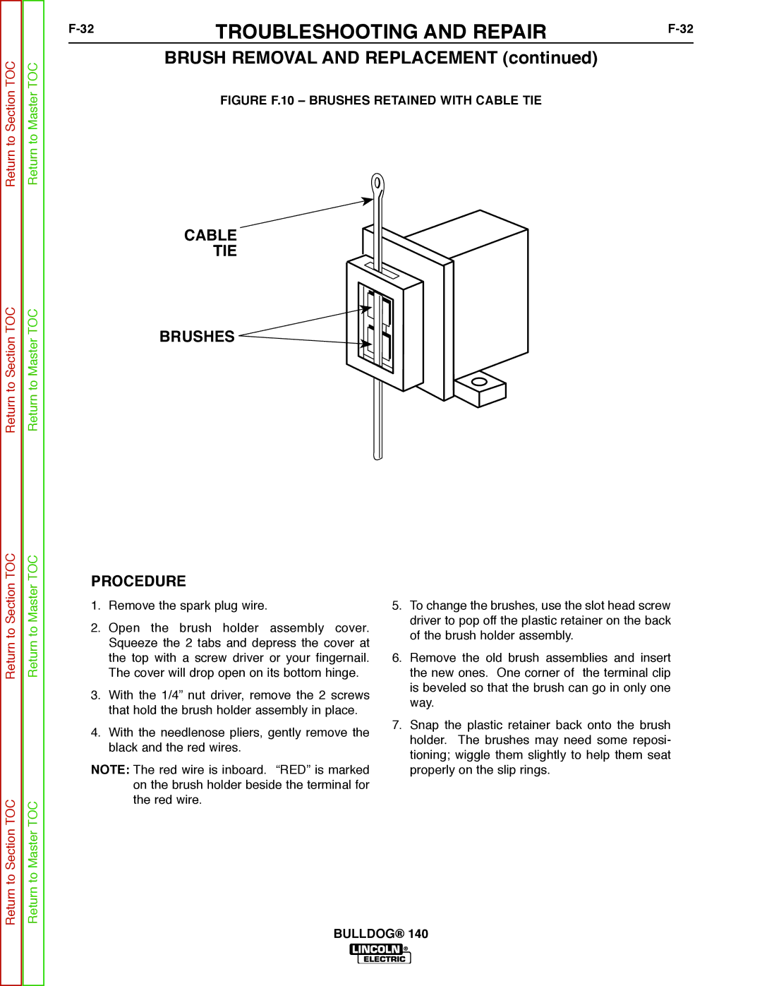 Lincoln Electric SVM208-A service manual Brush Removal and Replacement, Cable TIE Brushes 