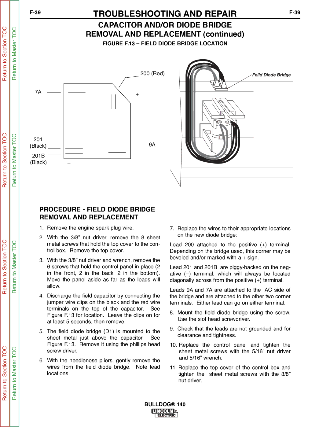 Lincoln Electric SVM208-A Procedure Field Diode Bridge Removal and Replacement, Figure F.13 Field Diode Bridge Location 