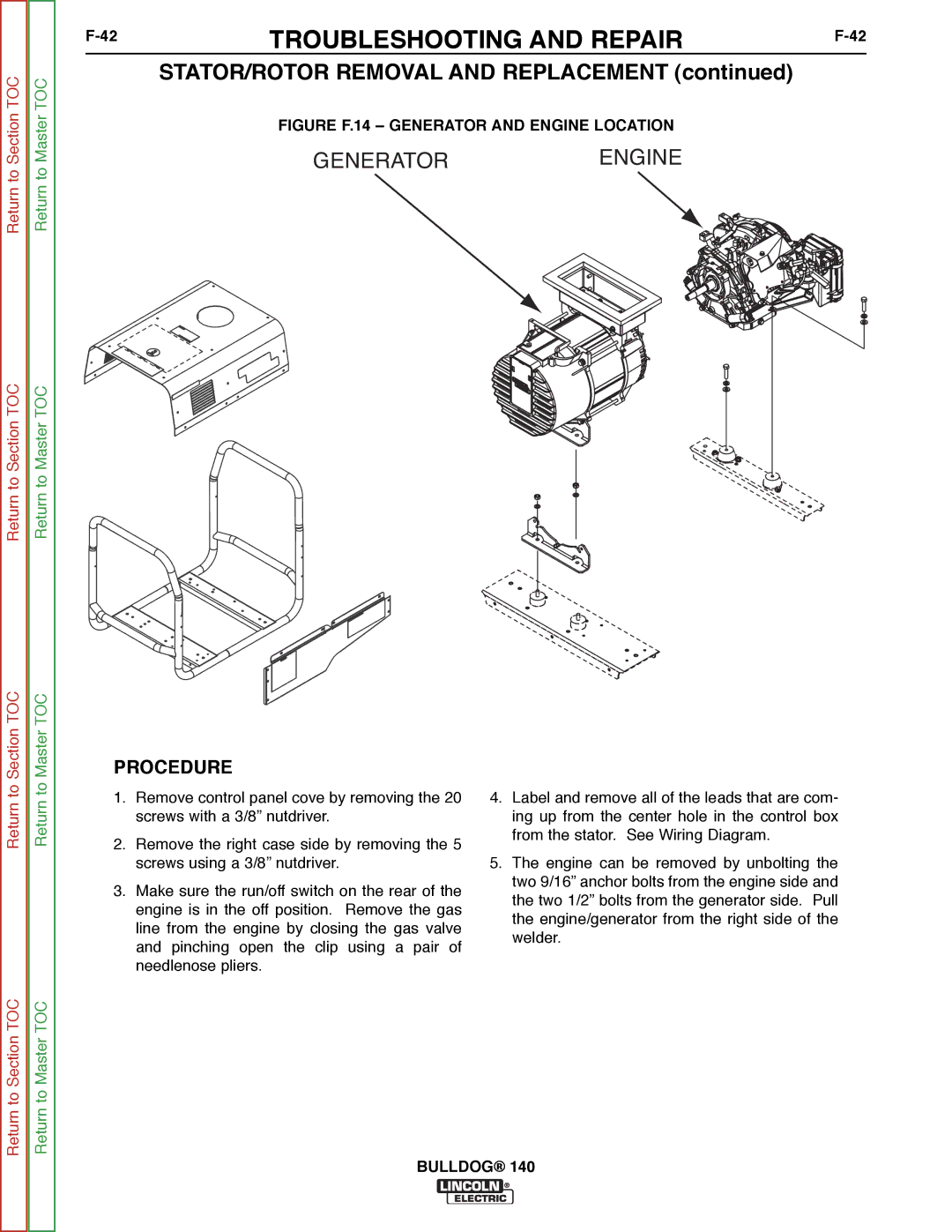 Lincoln Electric SVM208-A service manual STATOR/ROTOR Removal and Replacement, Generatorengine 