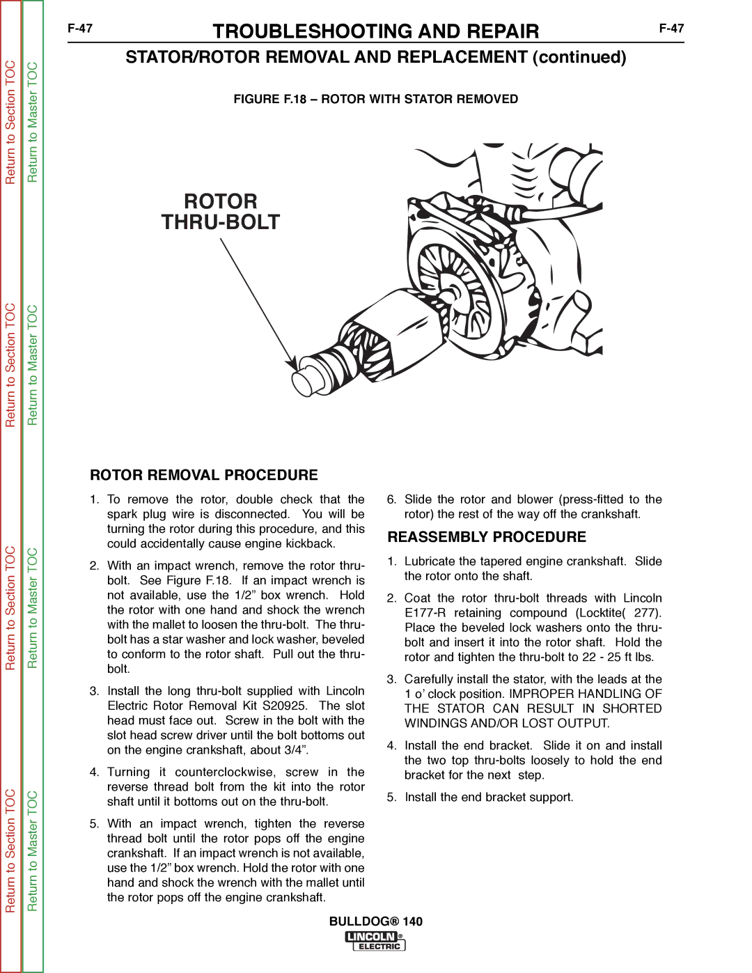 Lincoln Electric SVM208-A service manual Rotor Removal Procedure, Reassembly Procedure 