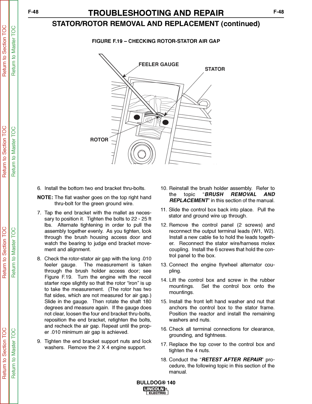 Lincoln Electric SVM208-A service manual Figure F.19 Checking ROTOR-STATOR AIR GAP 