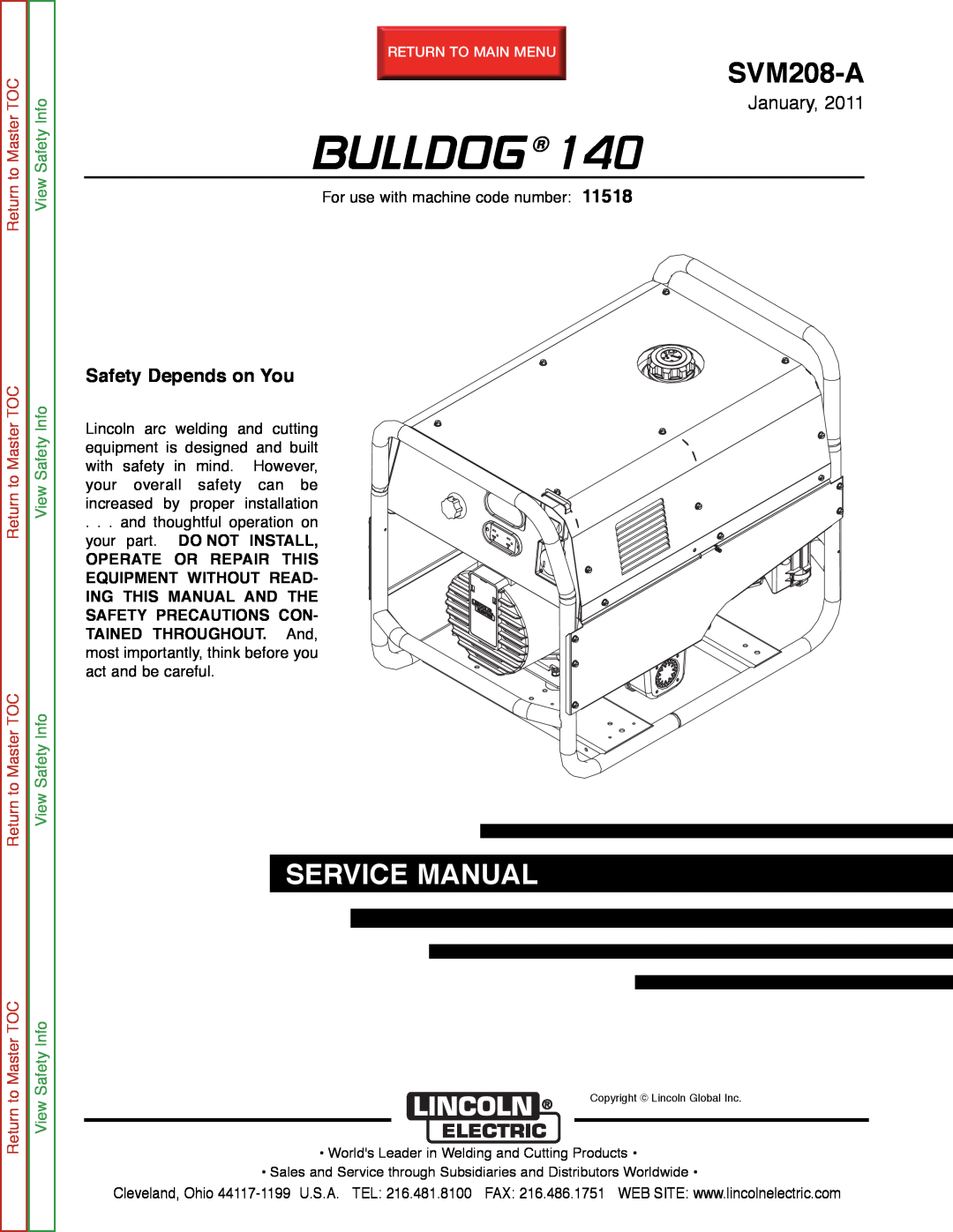 Lincoln Electric SVM208-A service manual January, Safety Depends on You, Bulldog, Service Manual, Return to Master TOC 