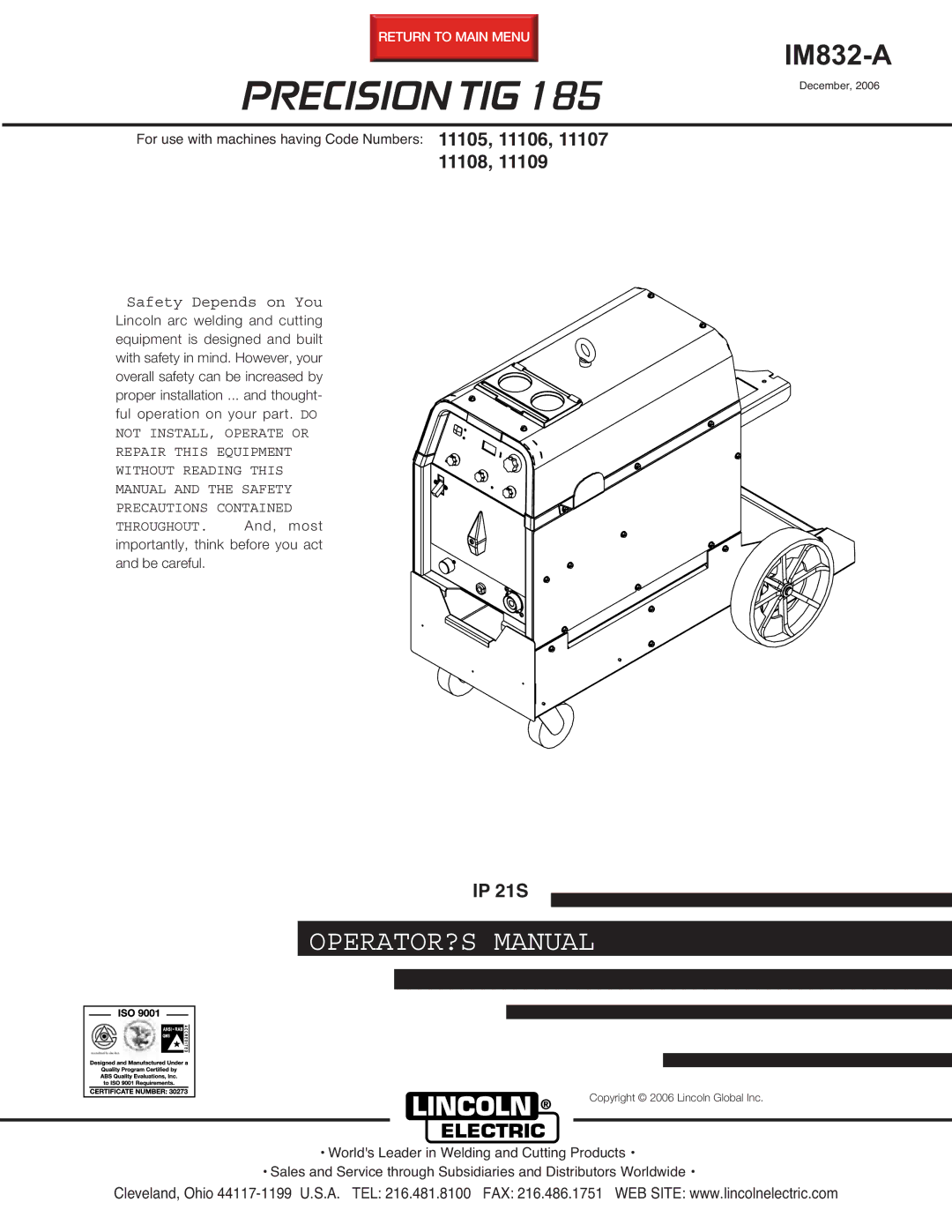 Lincoln Electric TIG 185 manual Precision TIG 