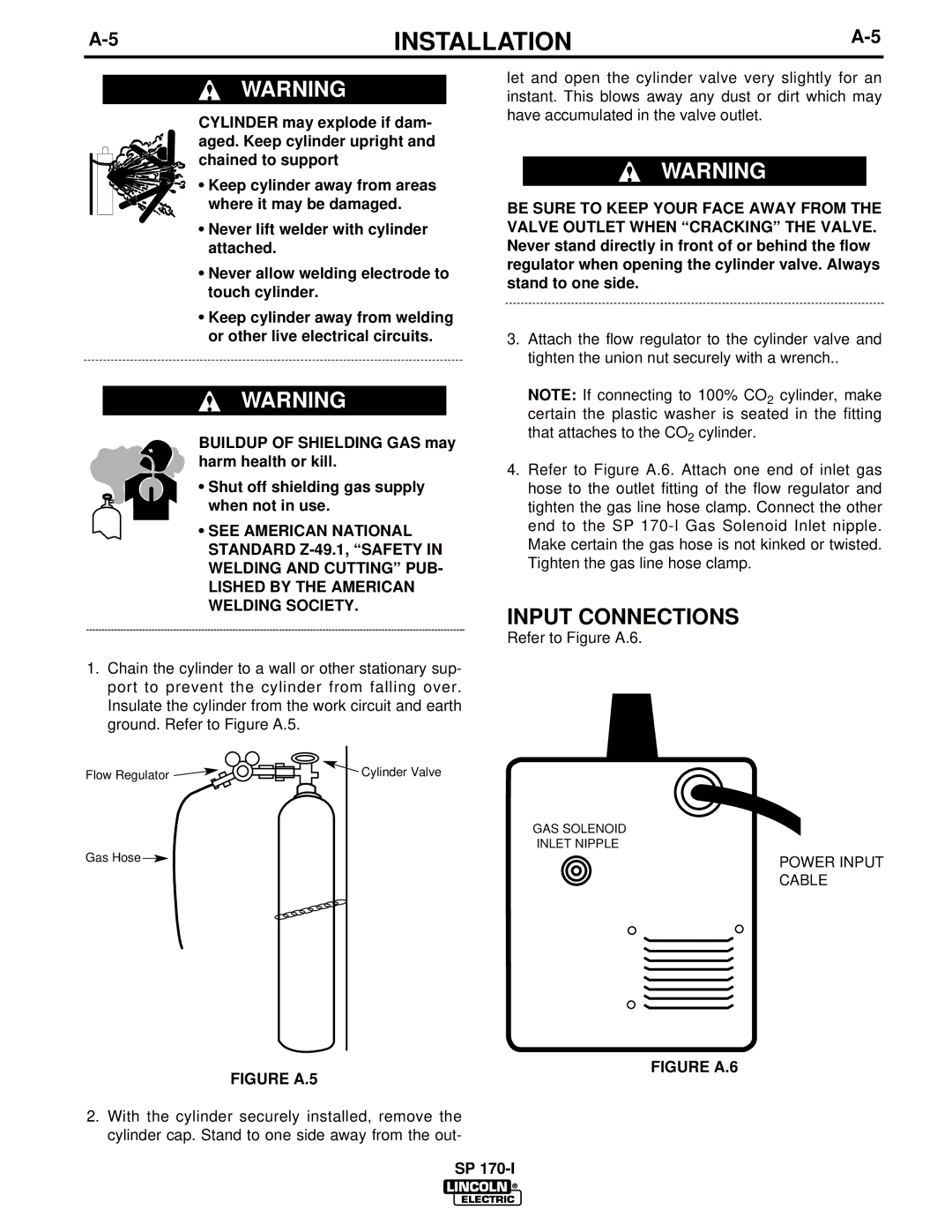 Lincoln Electric UWW-170 manual Input Connections, Power Input Cable 