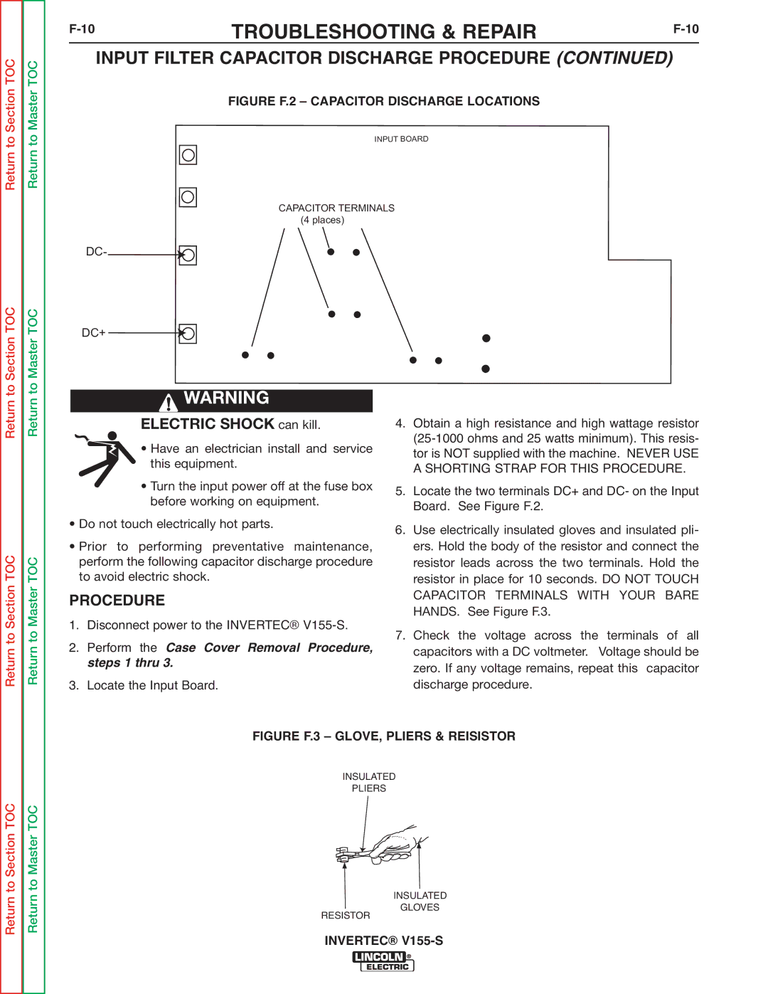 Lincoln Electric V155-S service manual Input Filter Capacitor Discharge Procedure 