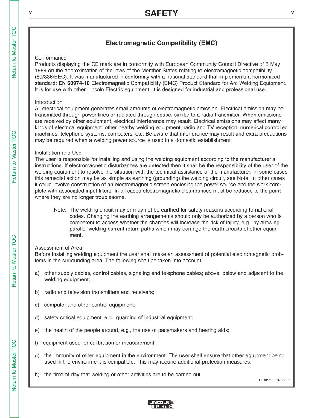 Lincoln Electric V155-S service manual Electromagnetic Compatibility EMC 