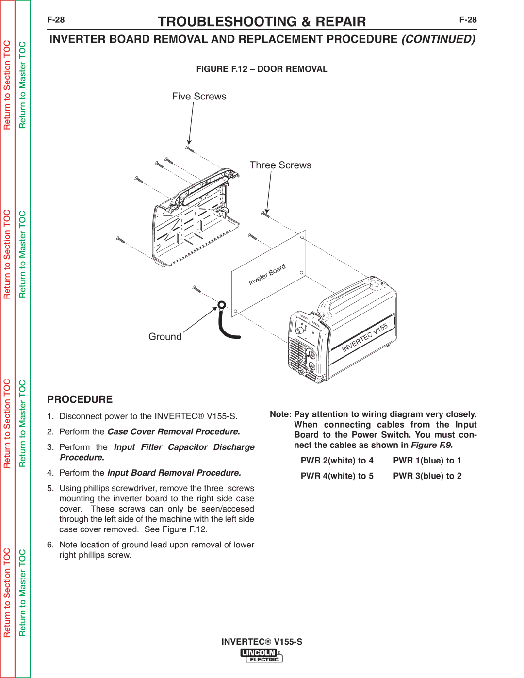 Lincoln Electric V155-S service manual Perform the Case Cover Removal Procedure 