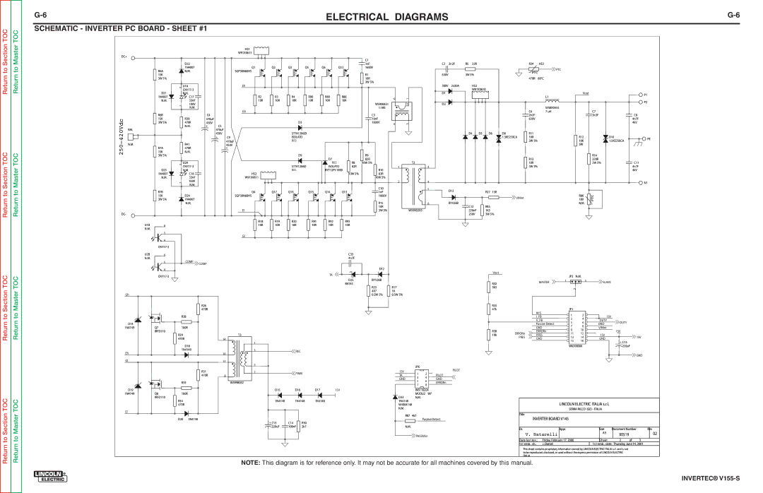 Lincoln Electric V155-S service manual Schematic Inverter PC Board Sheet #1, Ptc 