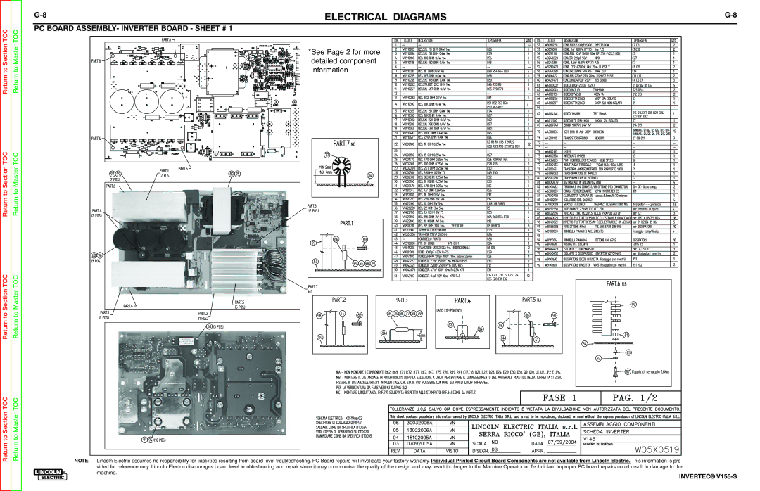 Lincoln Electric V155-S service manual PC Board ASSEMBLY- Inverter Board Sheet # 