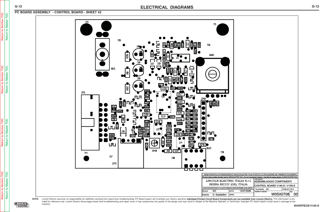 Lincoln Electric V155-S service manual PC Board Assembly Control Board Sheet #2 