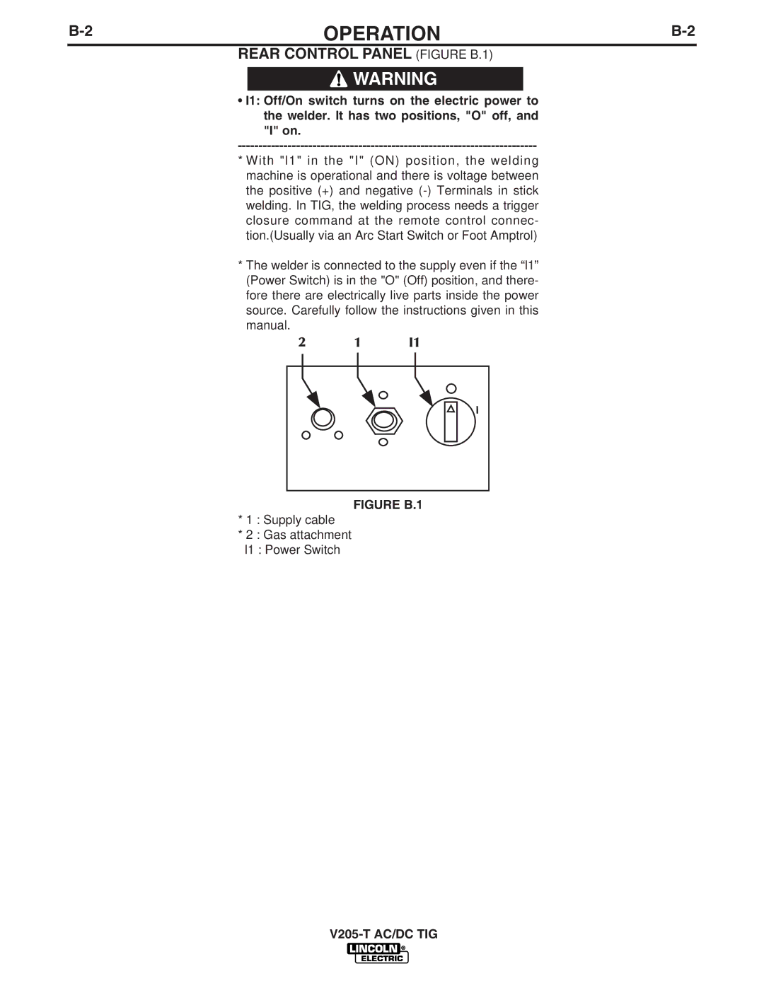 Lincoln Electric V205-T AC/DC TIG manual Rear Control Panel Figure B.1 