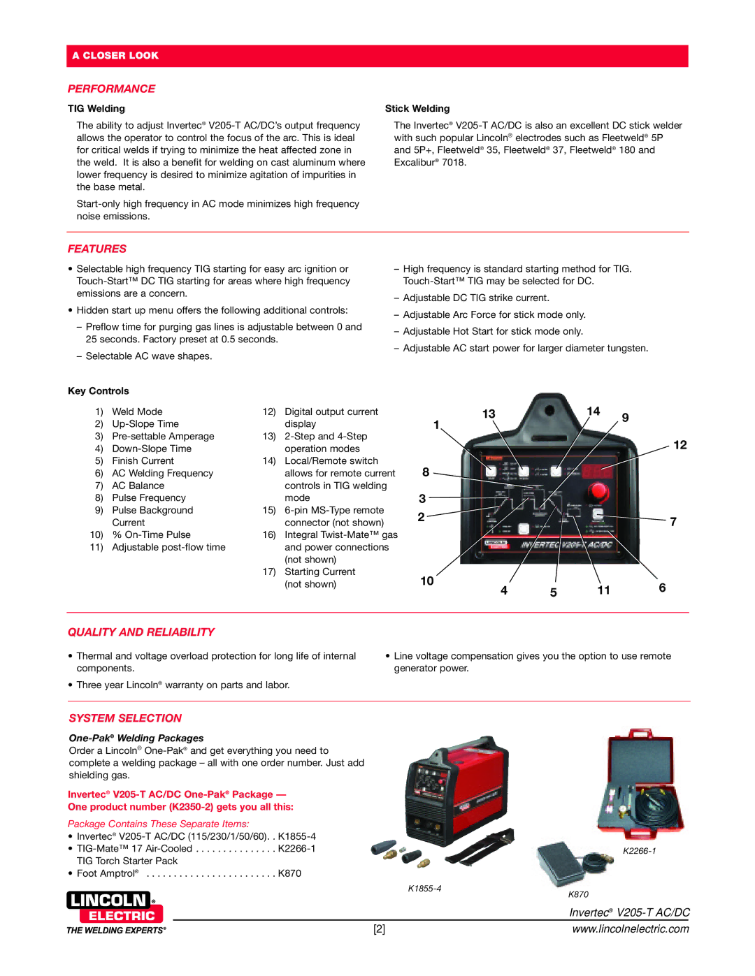 Lincoln Electric V205-T AC/DC technical specifications Performance, Features, Quality and Reliability, System Selection 