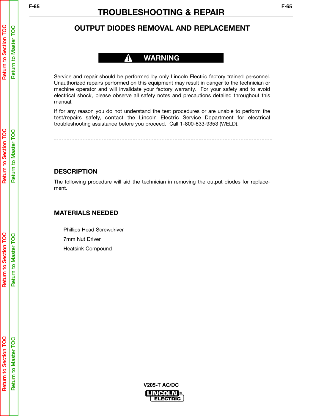 Lincoln Electric V205-T service manual Output Diodes Removal and Replacement 