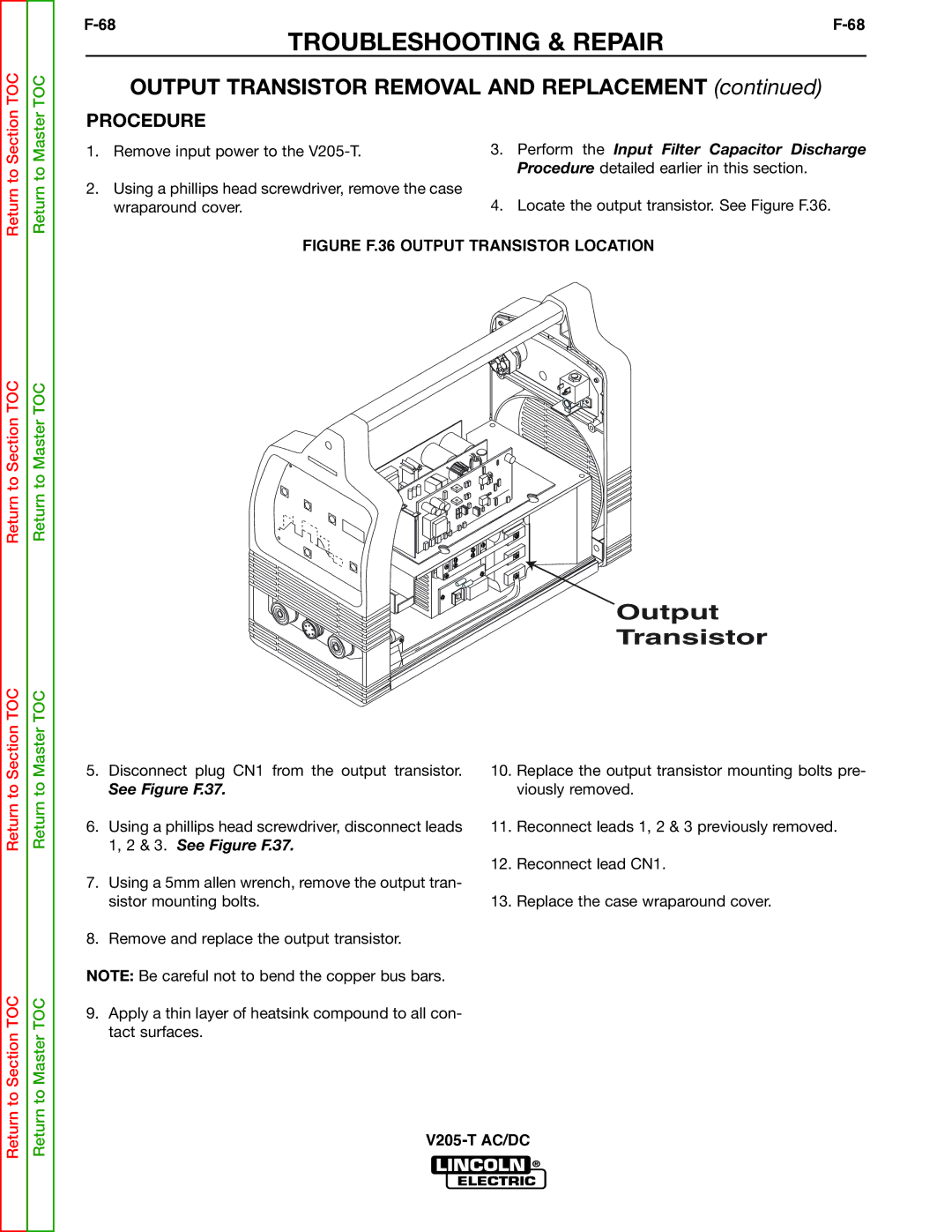 Lincoln Electric V205-T service manual Output Transistor Removal and Replacement 