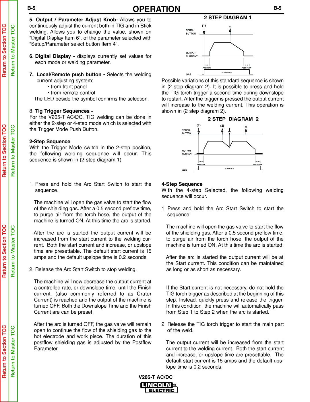 Lincoln Electric V205-T service manual Step Diagram, Local/Remote push button Selects the welding 