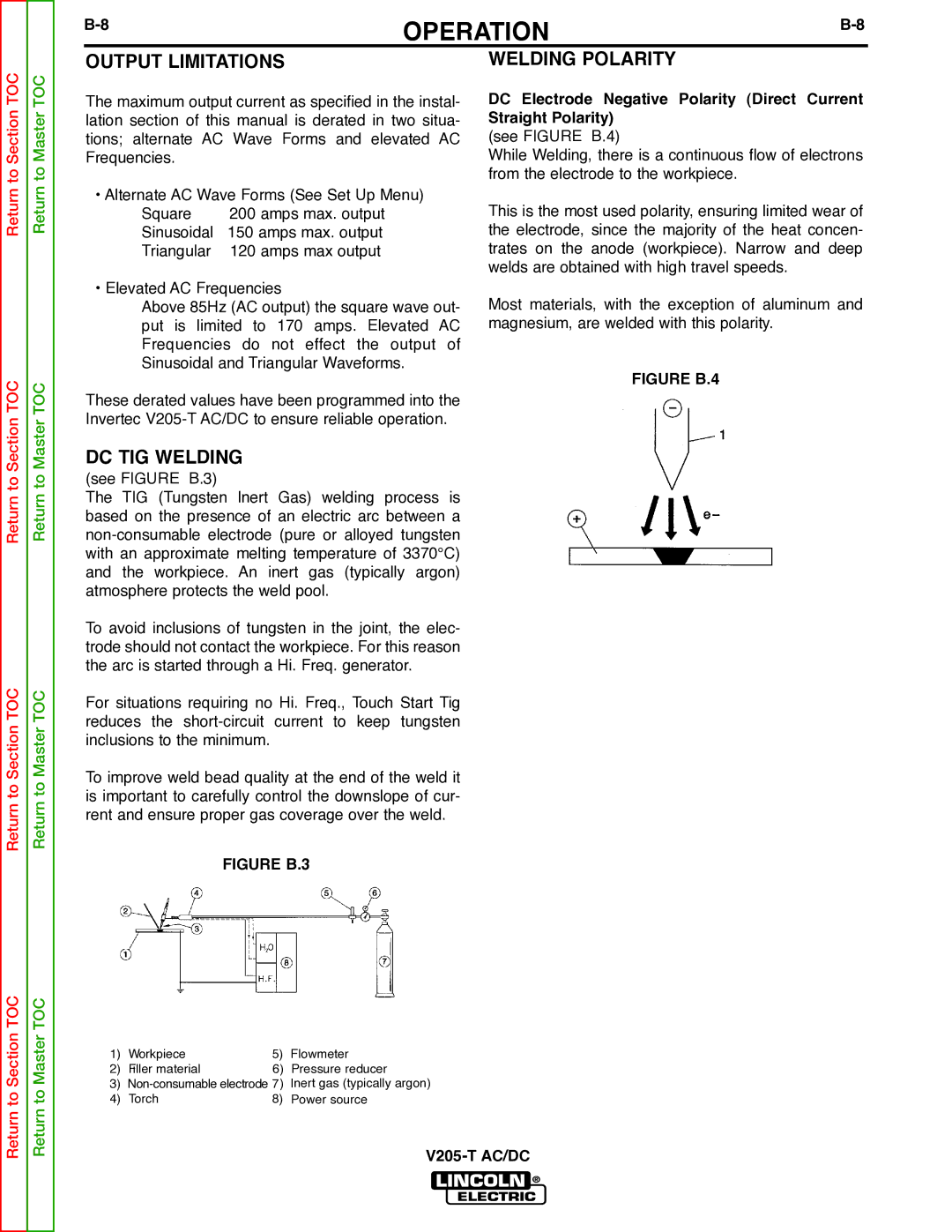 Lincoln Electric V205-T service manual Output Limitations, Welding Polarity 