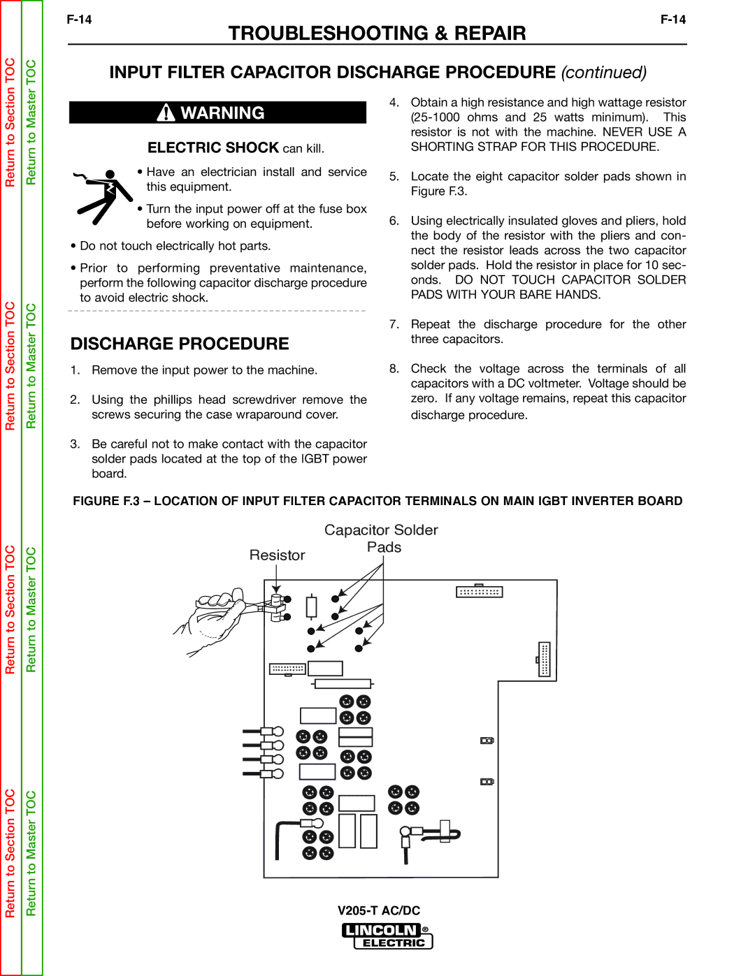 Lincoln Electric V205-T service manual Input Filter Capacitor Discharge Procedure 