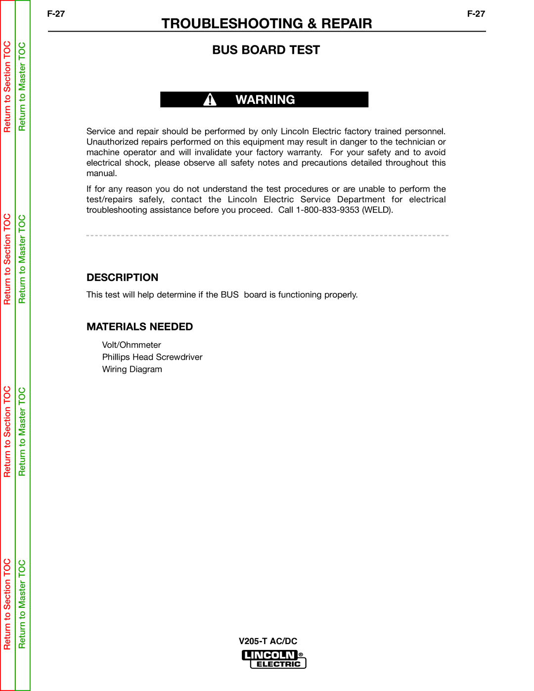 Lincoln Electric V205-T service manual BUS Board Test 