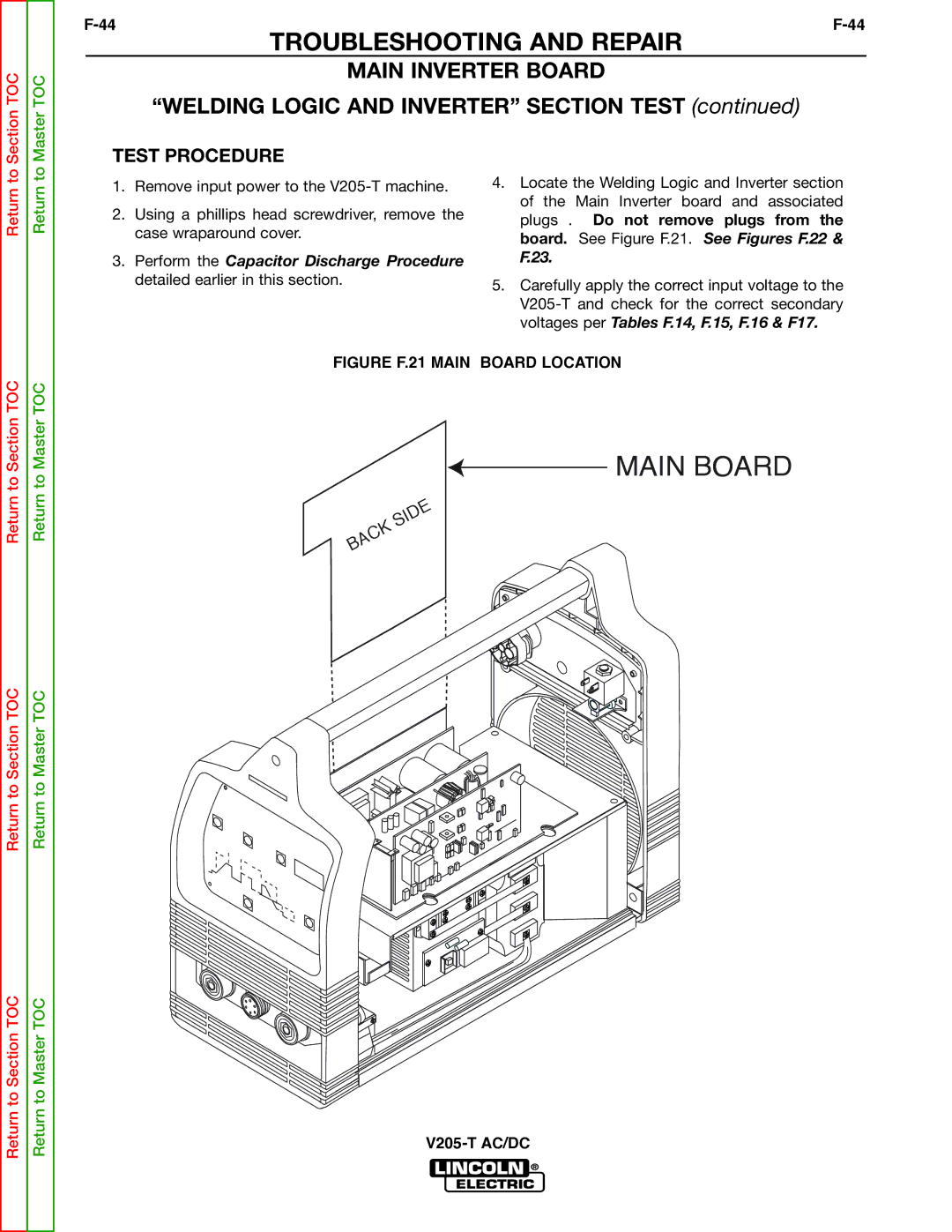 Lincoln Electric V205-T service manual Main Inverter Board, Figure F.21 Main Board Location 