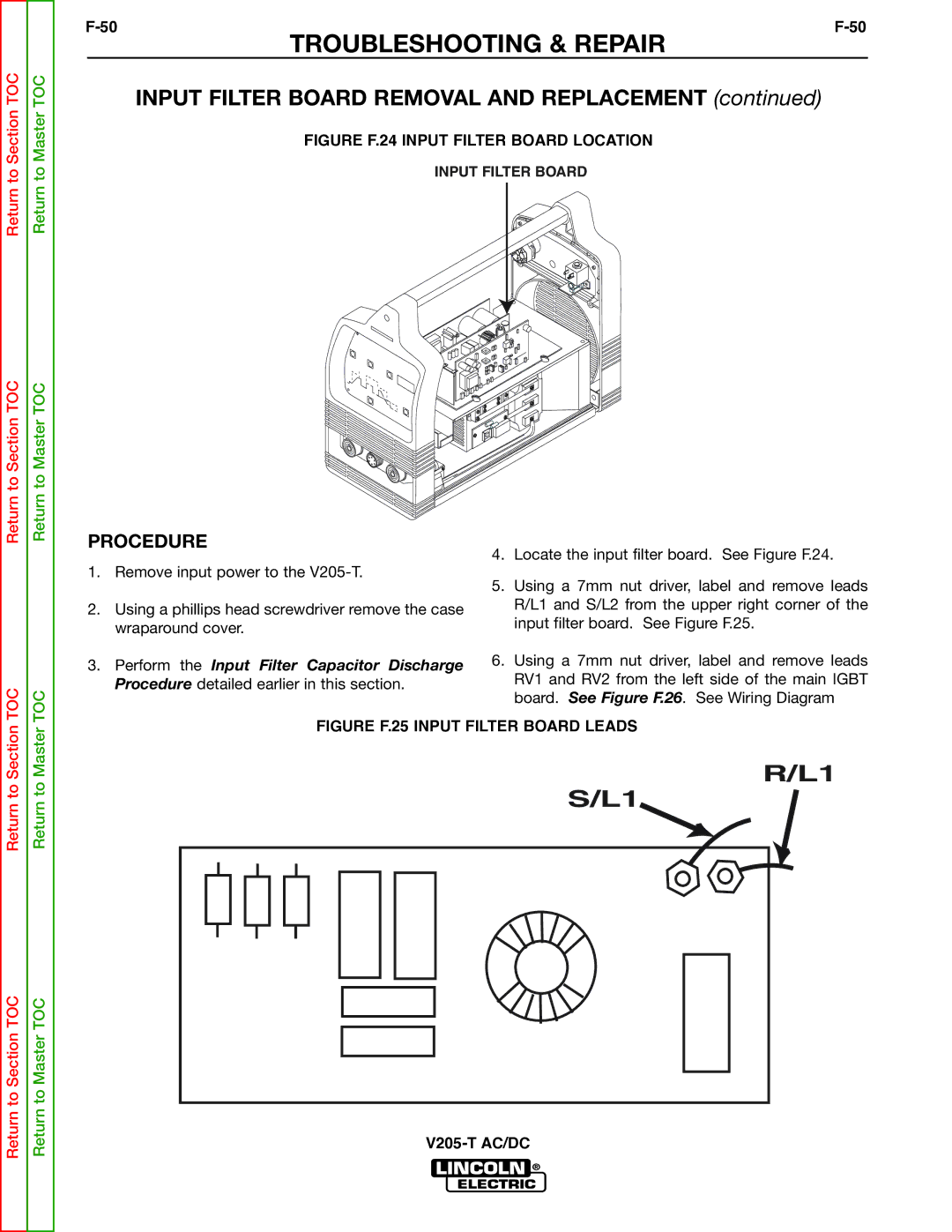 Lincoln Electric V205-T service manual Input Filter Board Removal and Replacement 