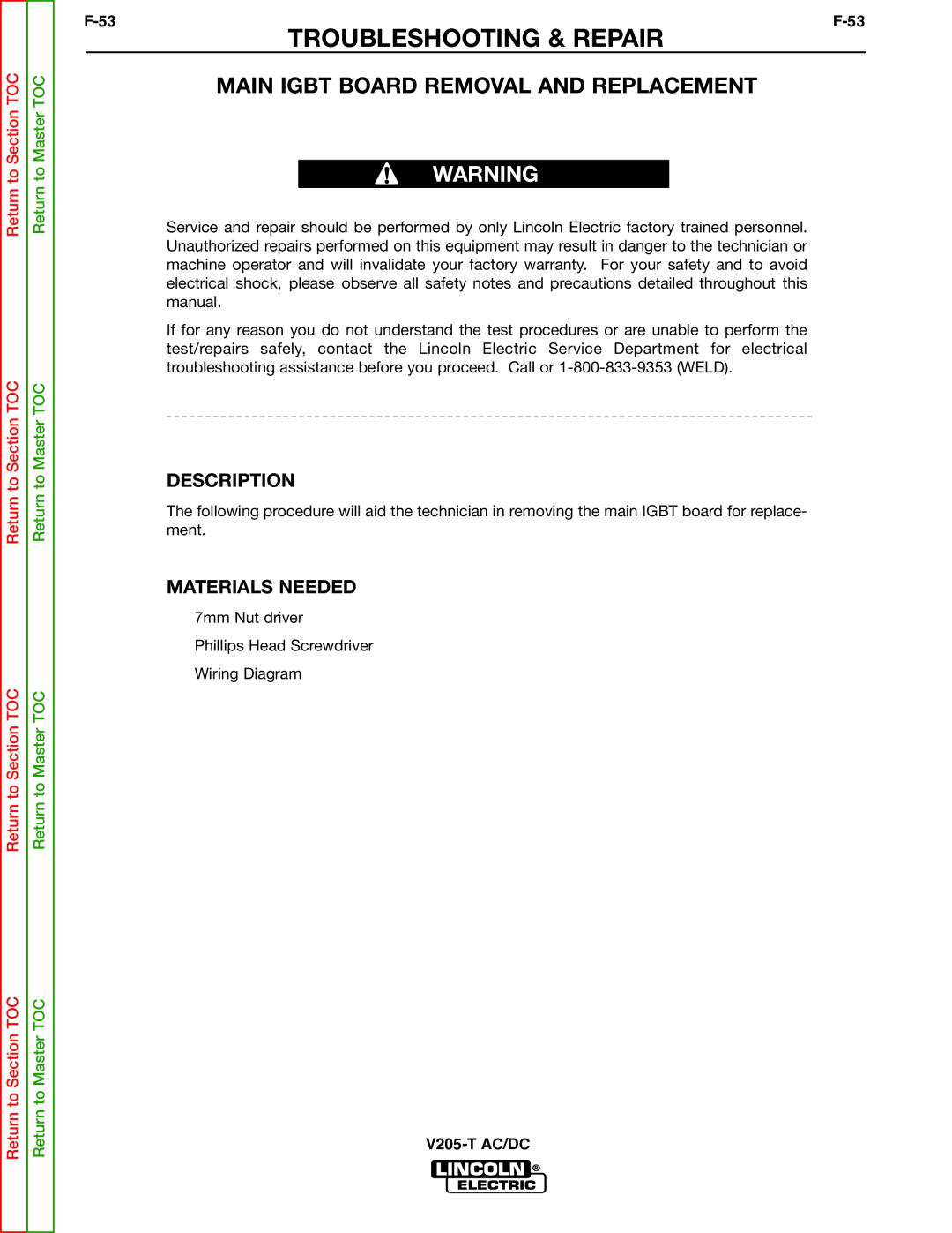 Lincoln Electric V205-T service manual Main Igbt Board Removal and Replacement 