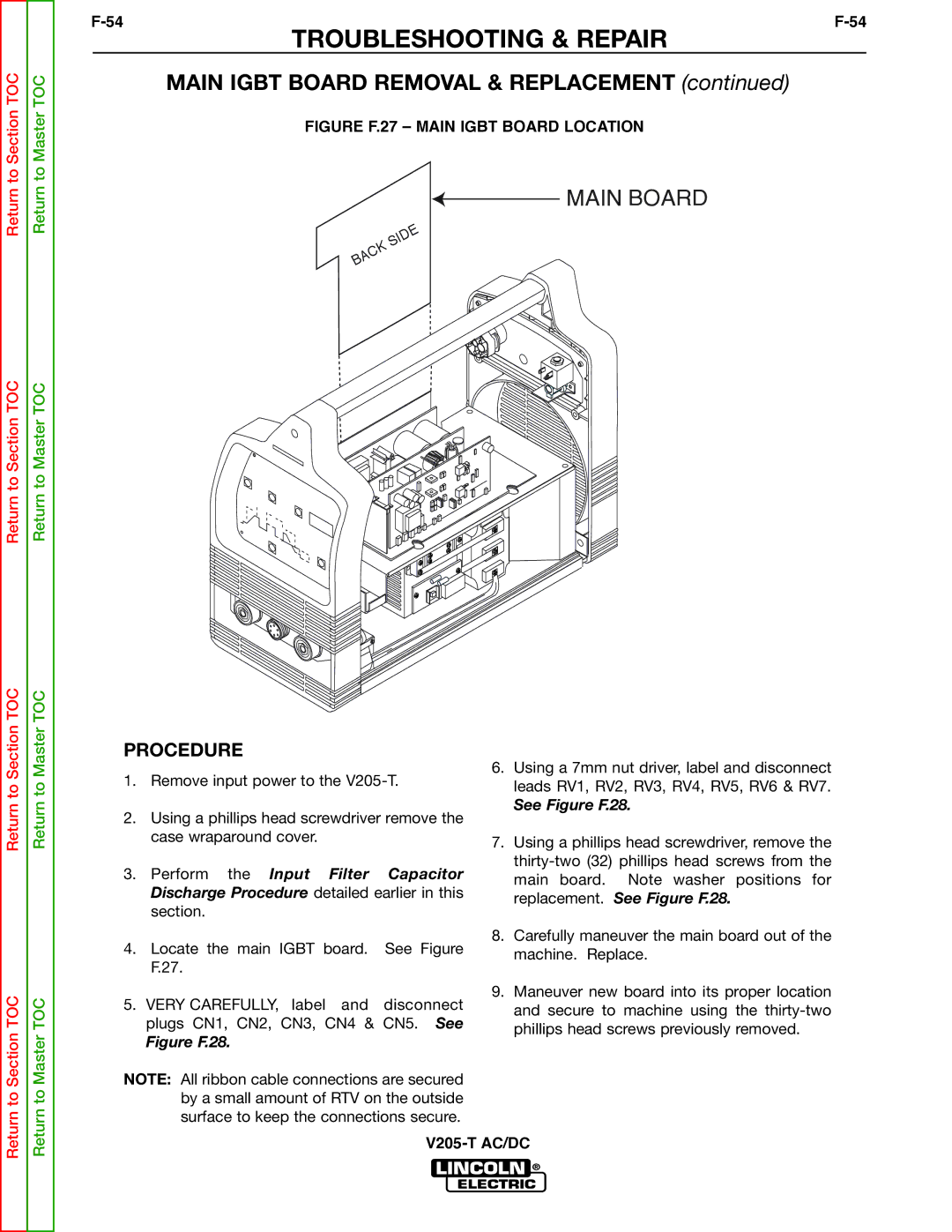 Lincoln Electric V205-T service manual Main Igbt Board Removal & Replacement 