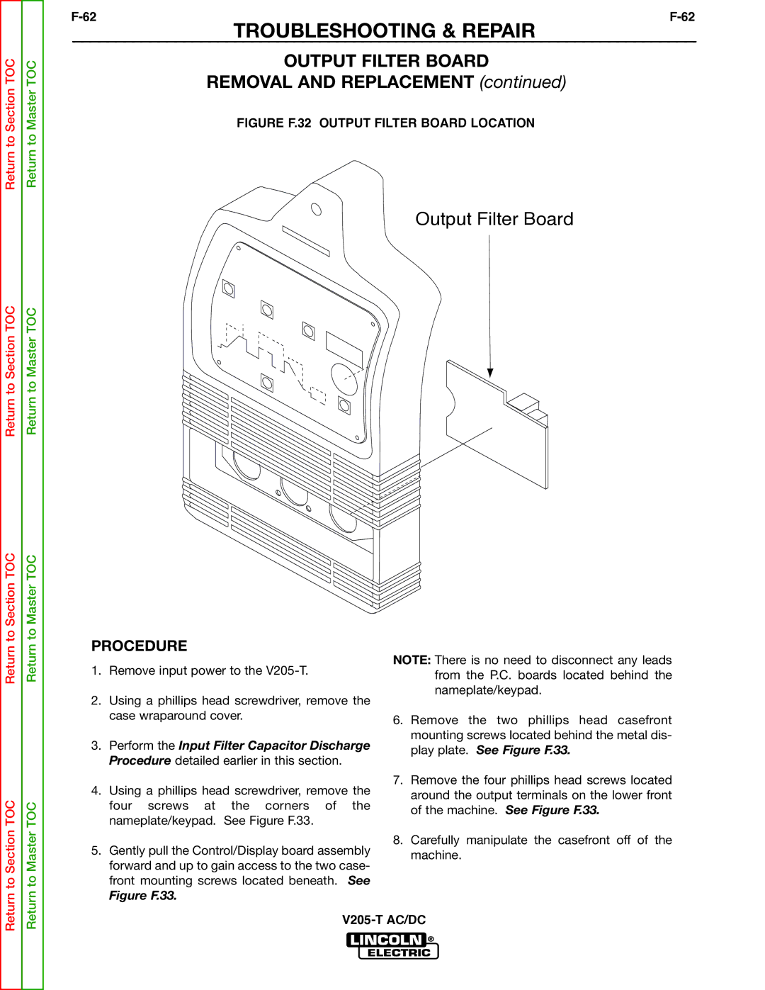 Lincoln Electric V205-T service manual Removal and Replacement 