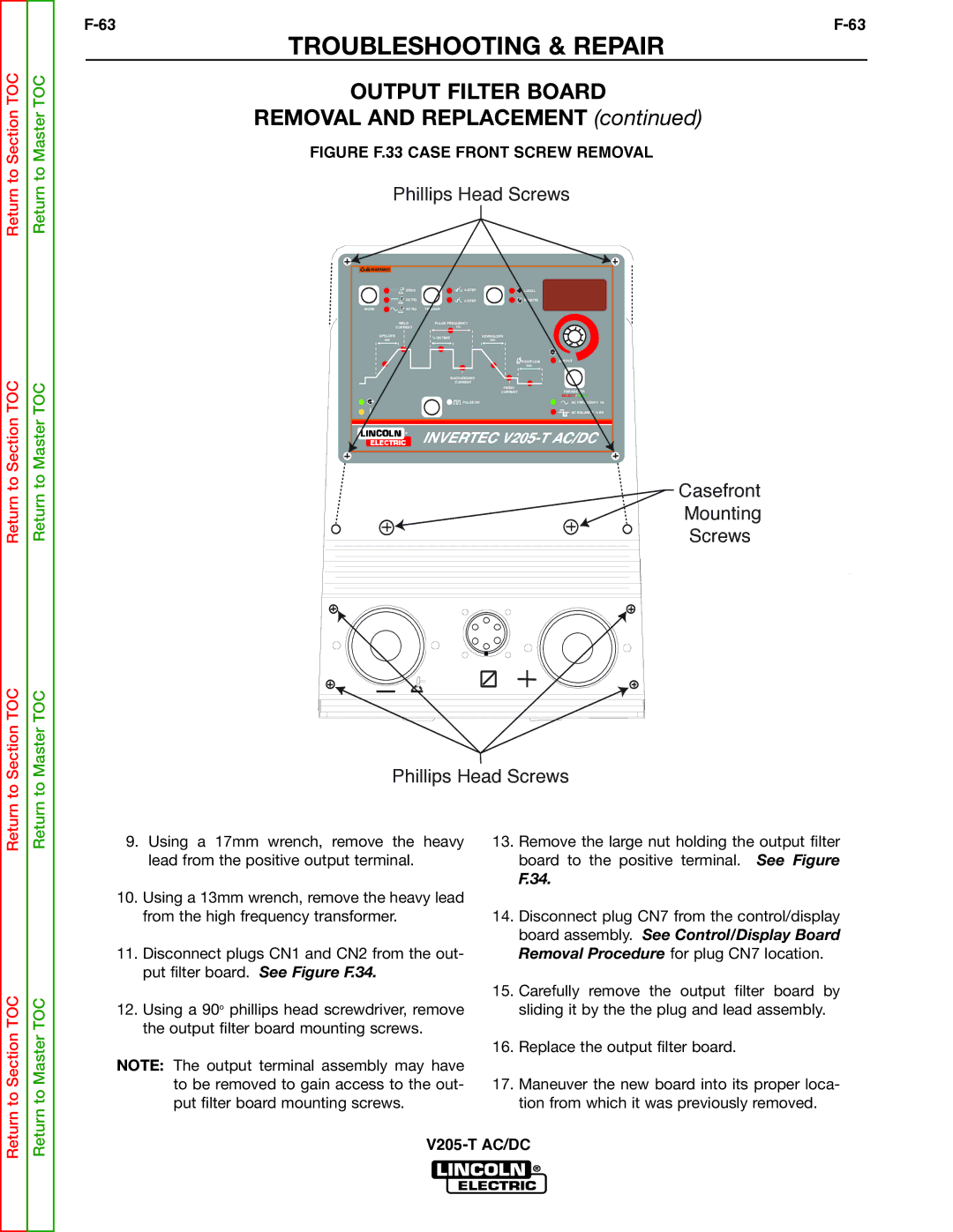 Lincoln Electric V205-T service manual Casefront Mounting Screws Phillips Head Screws 
