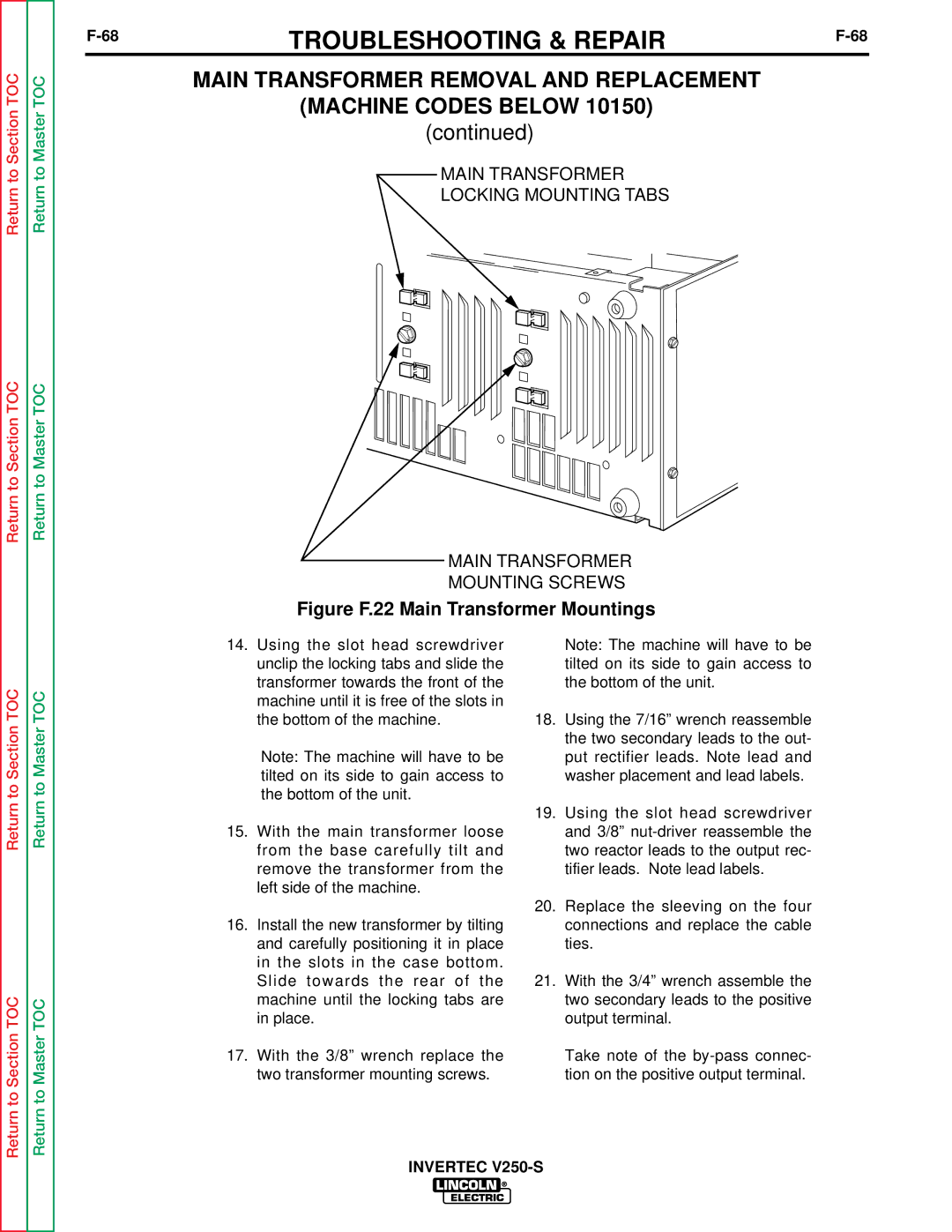 Lincoln Electric V250-S service manual Figure F.22 Main Transformer Mountings 