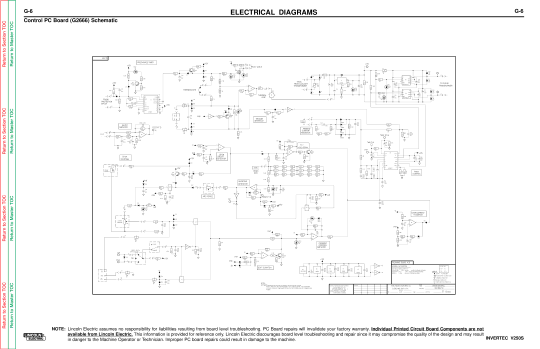 Lincoln Electric V250-S service manual Control PC Board G2666 Schematic, Relay Coils 