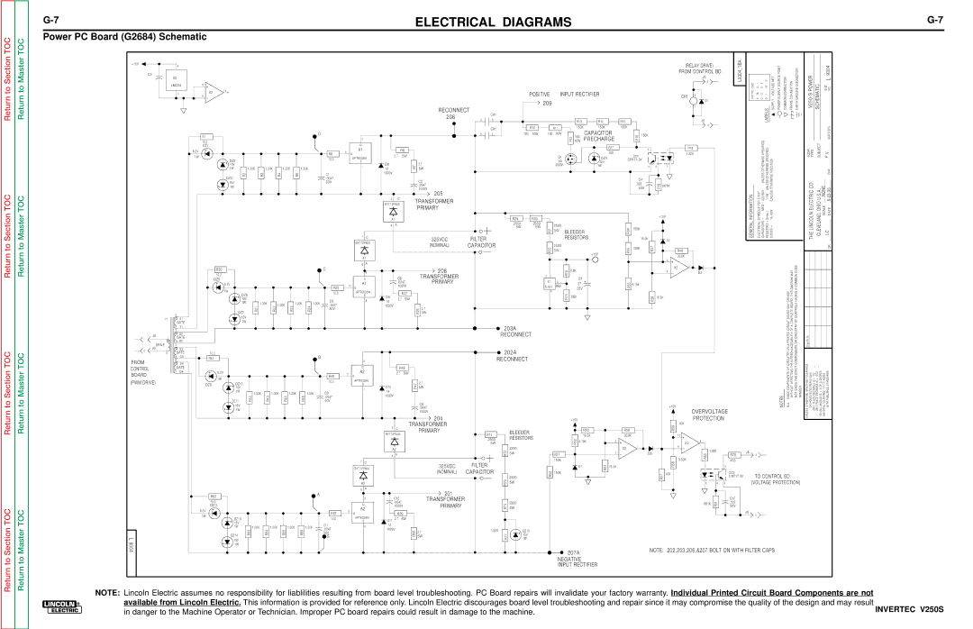 Lincoln Electric V250-S service manual Power PC Board G2684 Schematic, From Control BD 