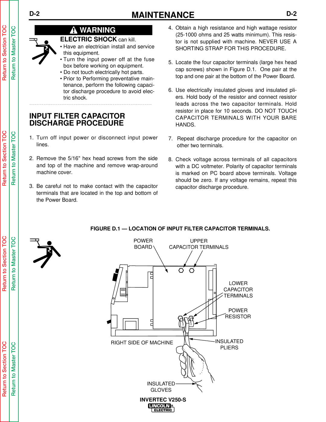 Lincoln Electric V250-S service manual Input Filter Capacitor Discharge Procedure 