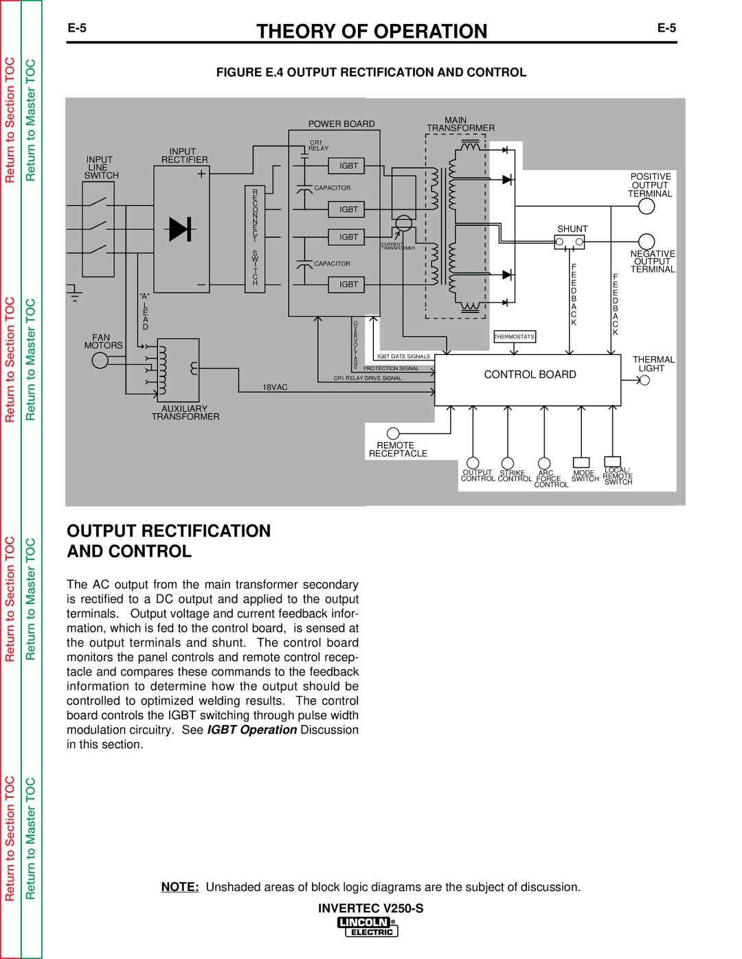 Lincoln Electric V250-S service manual Output Rectification Control, Figure E.4 Output Rectification and Control 