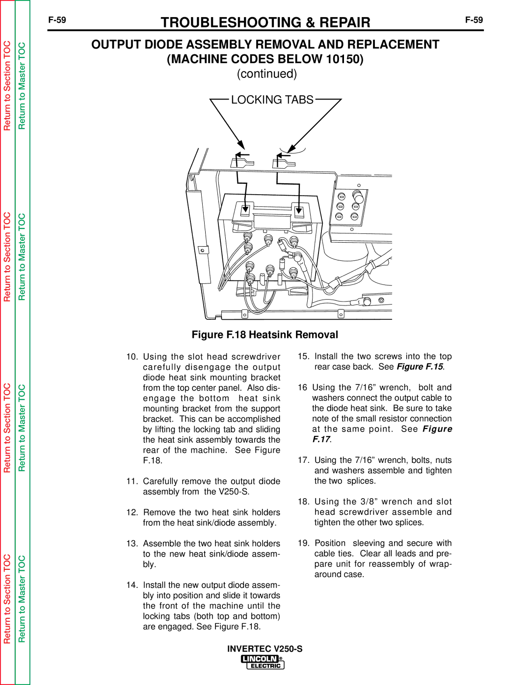 Lincoln Electric V250-S service manual Locking Tabs 